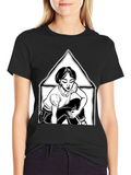 Black Graphic Tee: Woman in Triangle
