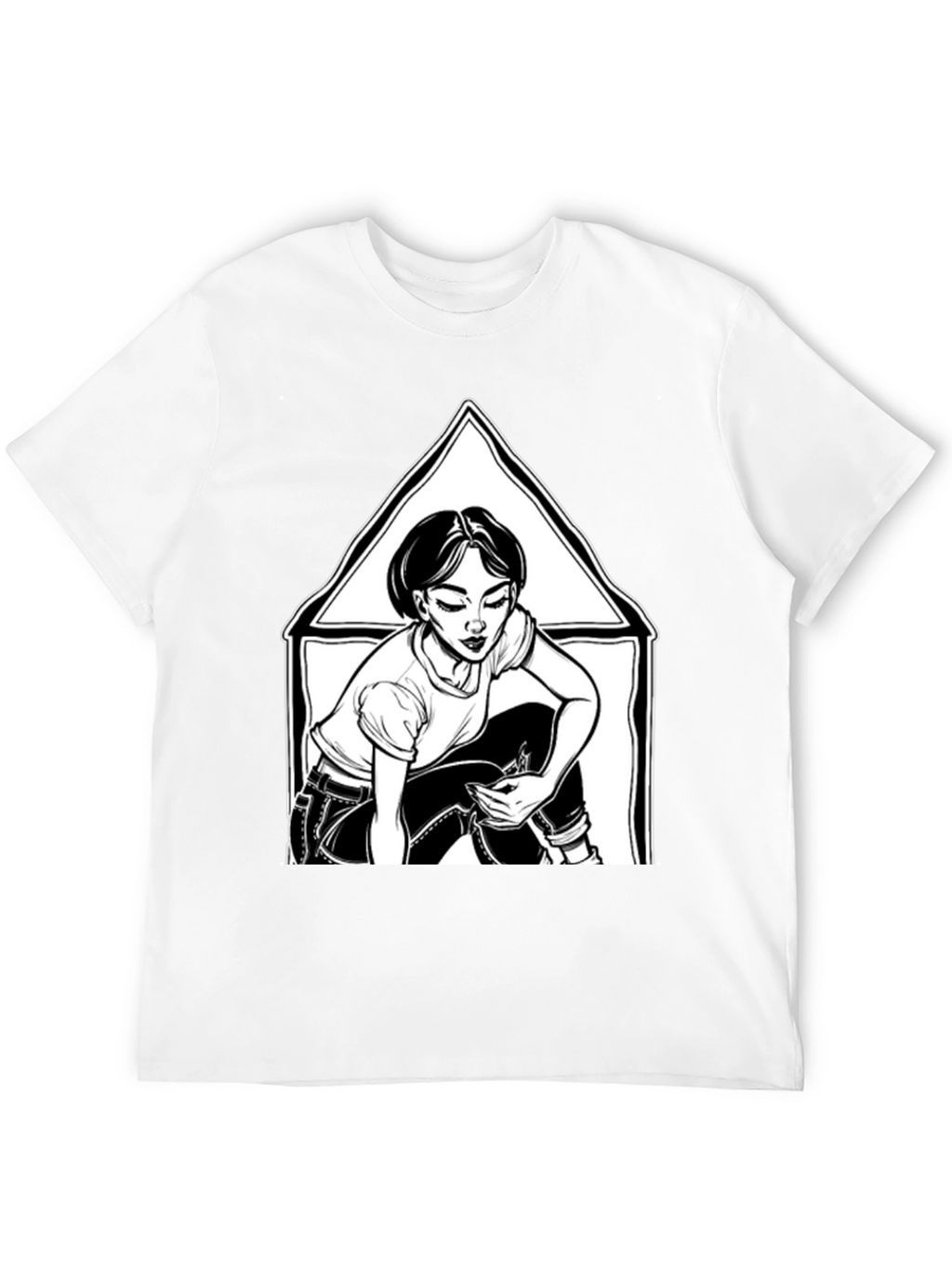 Black Graphic Tee: Woman in Triangle