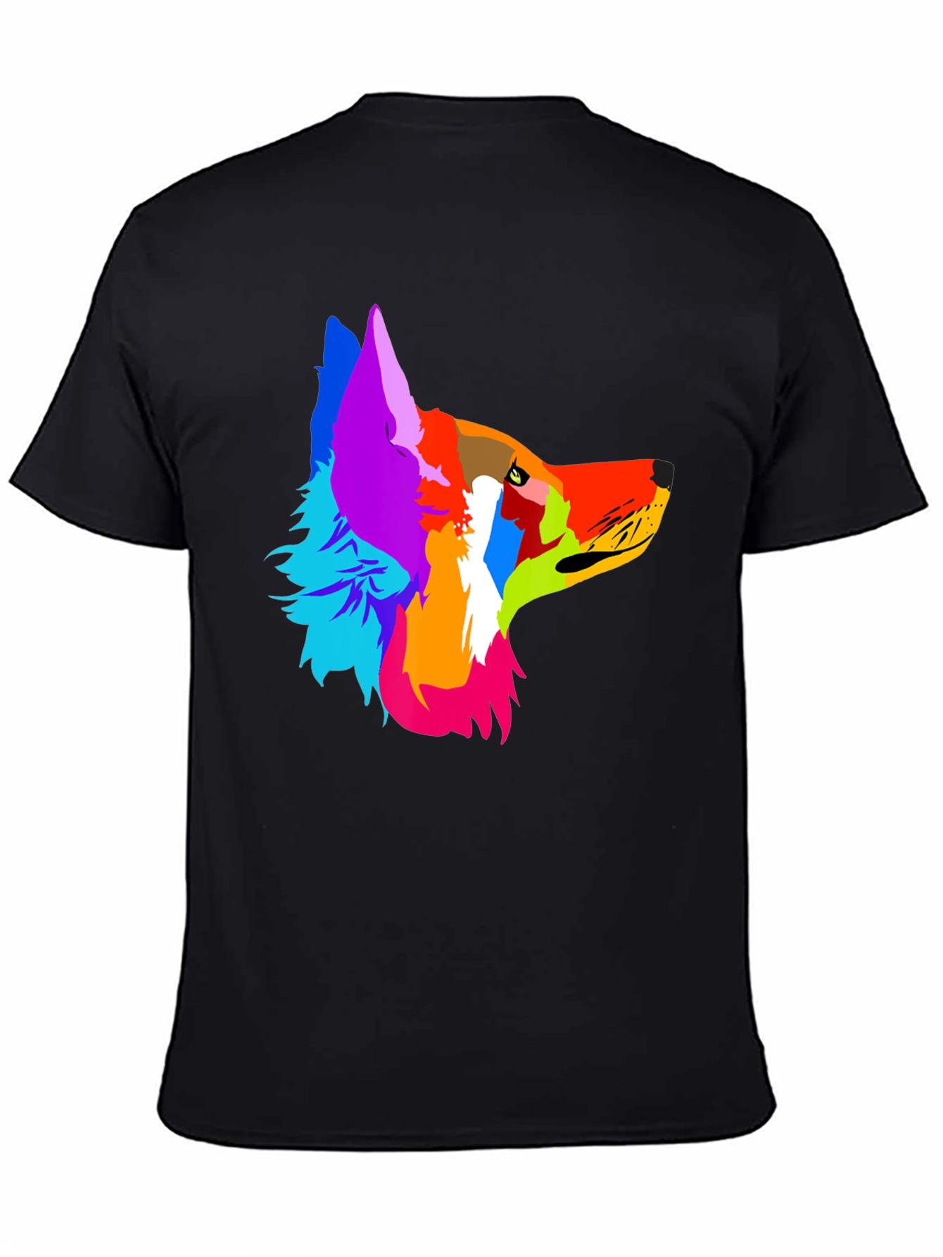Abstract Wolf Graphic Tee - Modern Mens Black T-Shirt