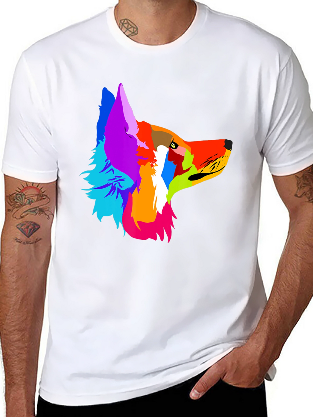 Abstract Wolf Graphic Tee - Modern Mens Black T-Shirt