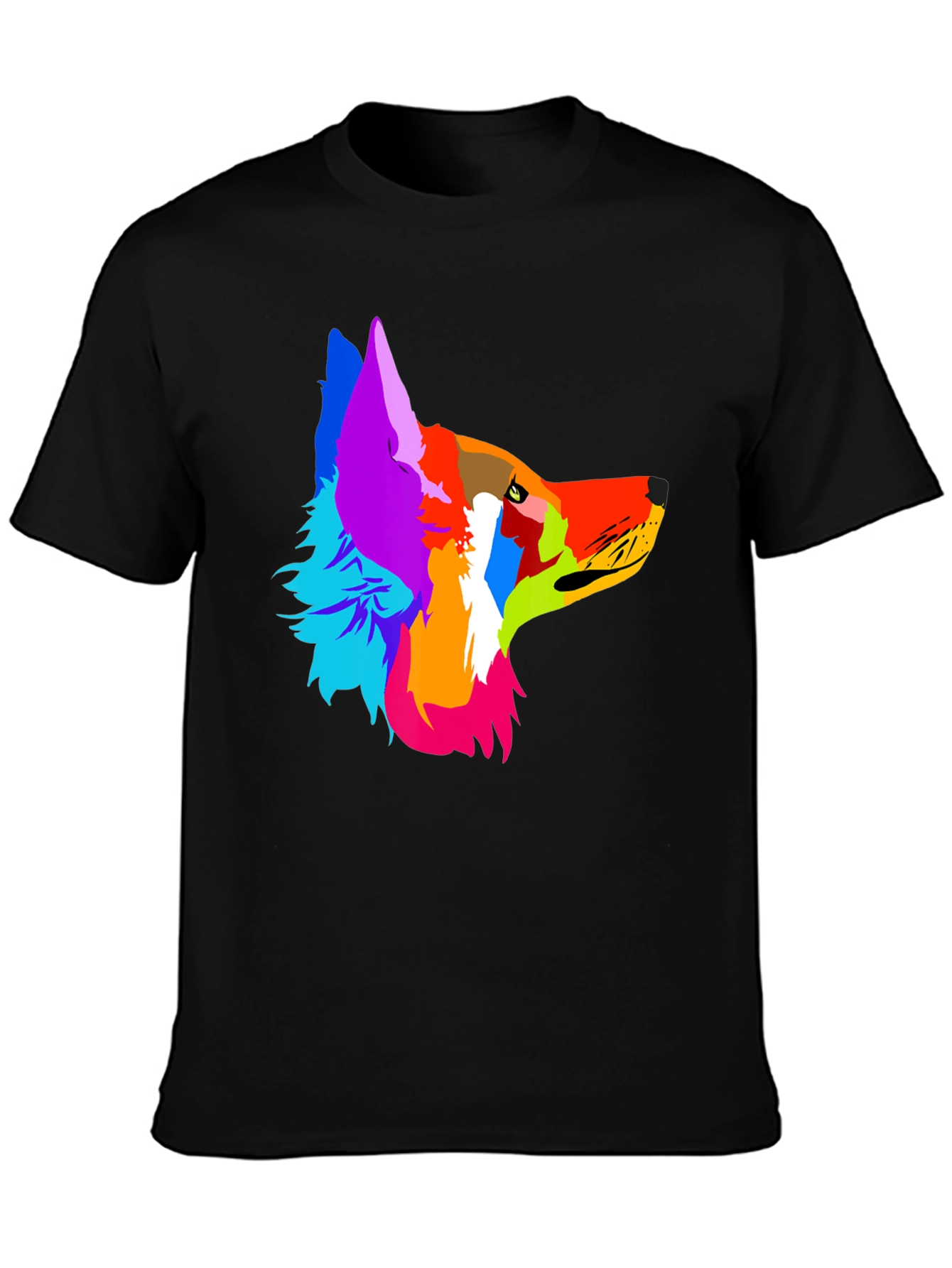 Abstract Wolf Graphic Tee - Modern Mens Black T-Shirt