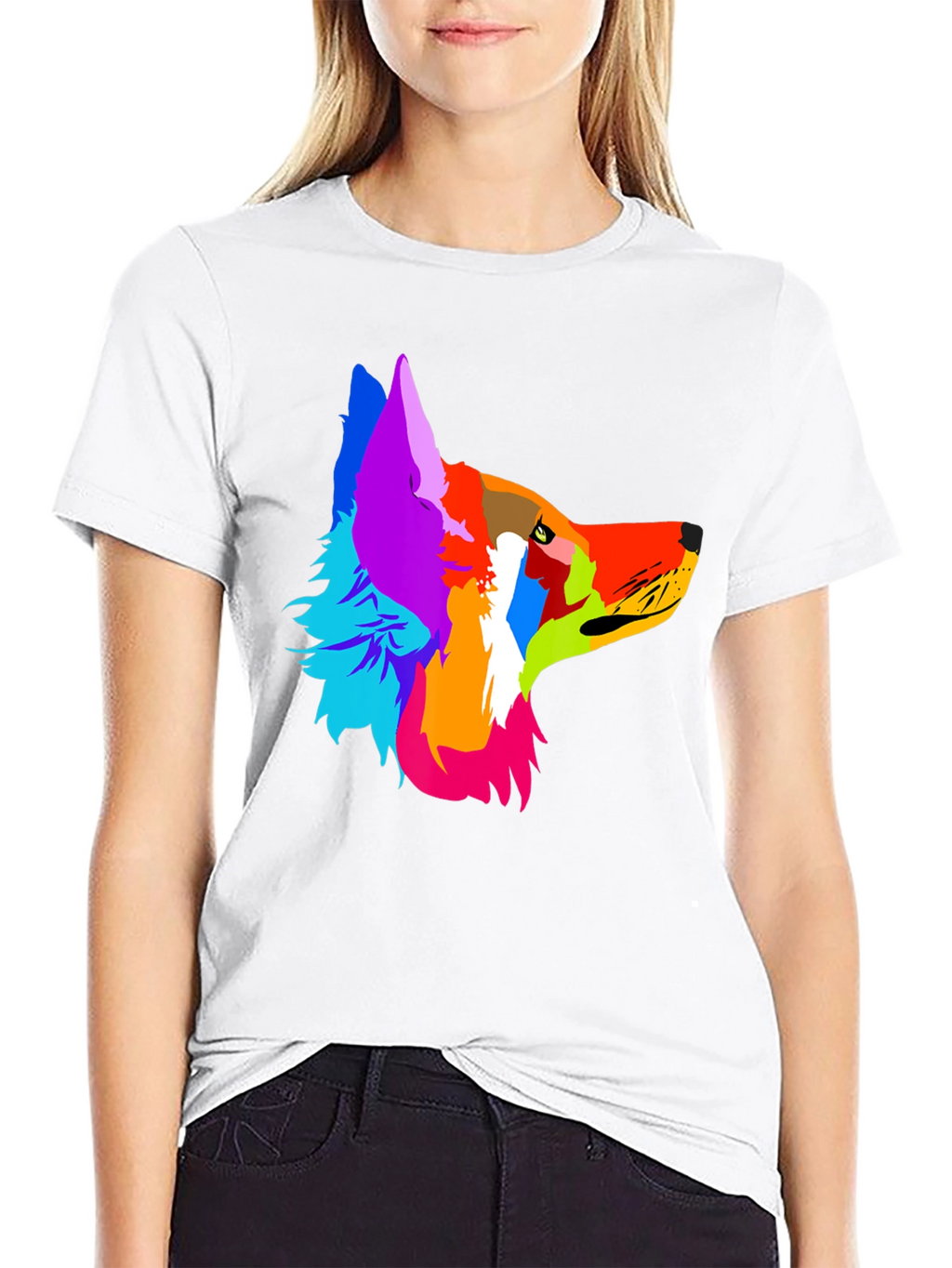 Abstract Wolf Graphic Tee - Modern Mens Black T-Shirt