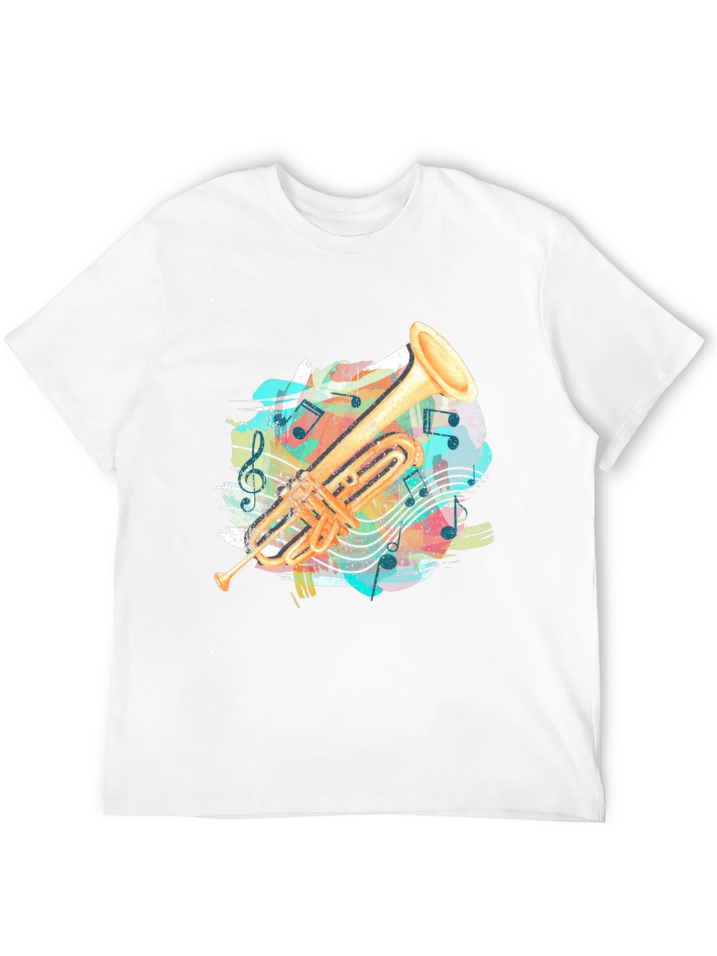 Trumpet Music Notes Graphic Tee - Black Cotton Shirt