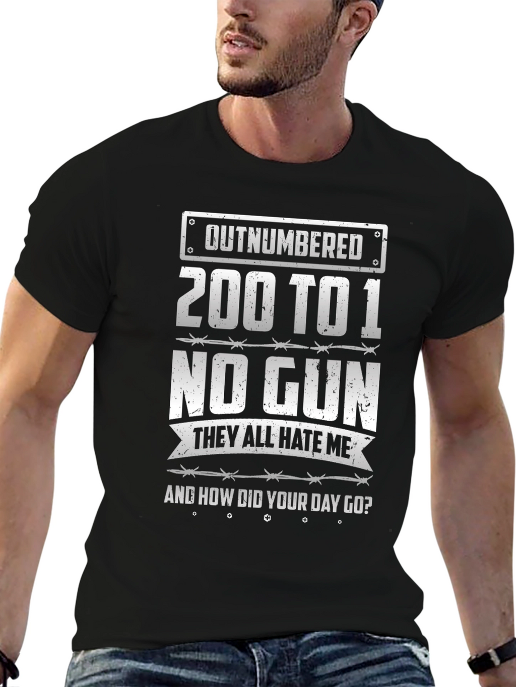 Outnumbered Graphic T-Shirt - Black Cotton Tee