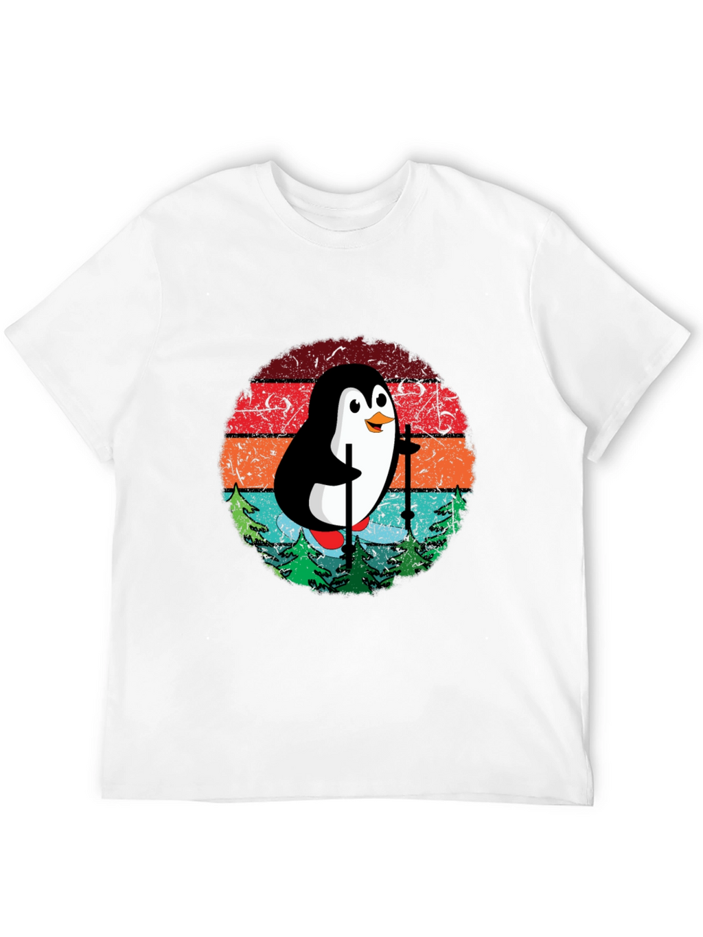 Skiing Penguin T-Shirt - Retro Style Black Tee