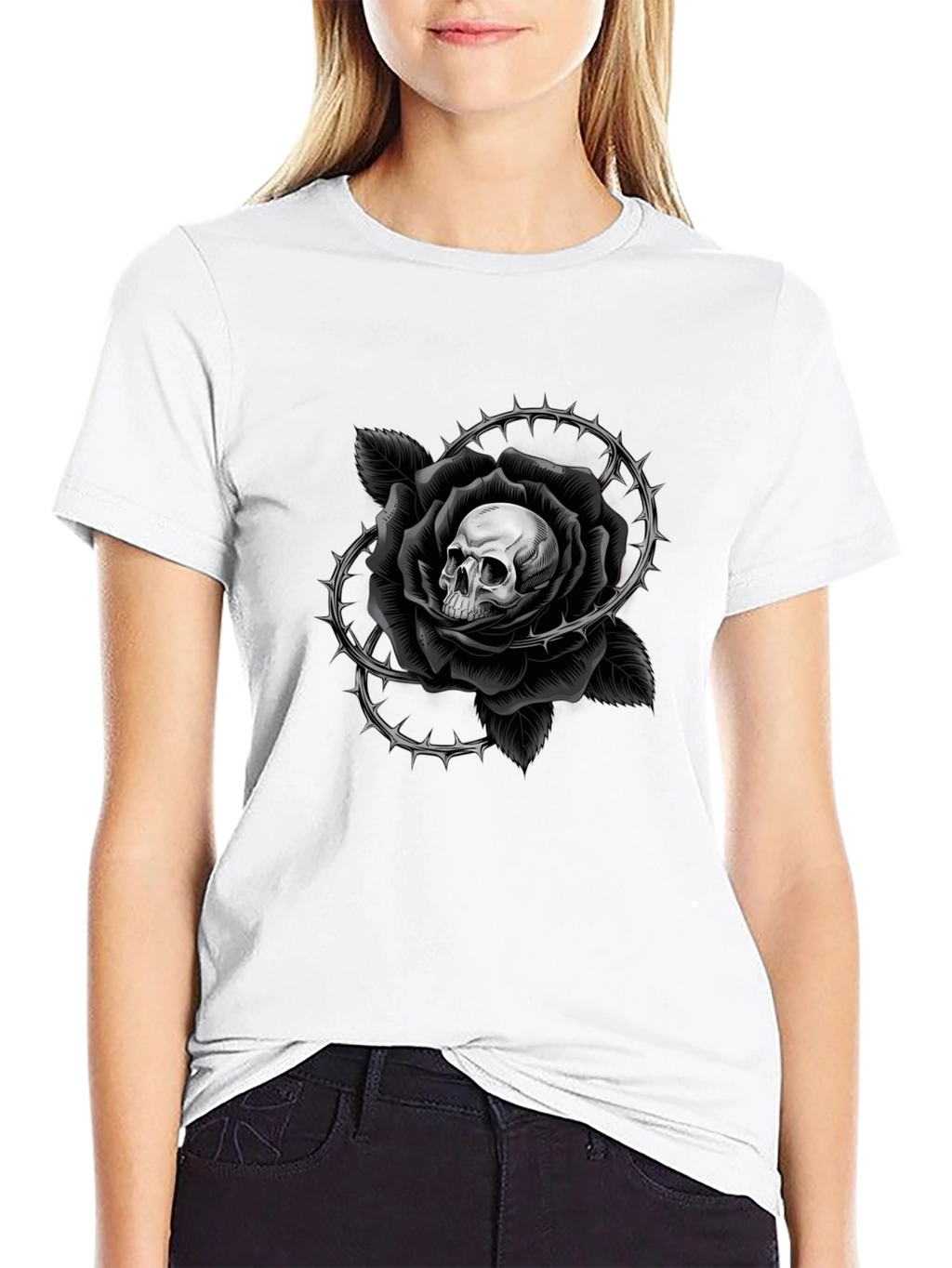 Skull Rose Graphic Tee - Gothic Style