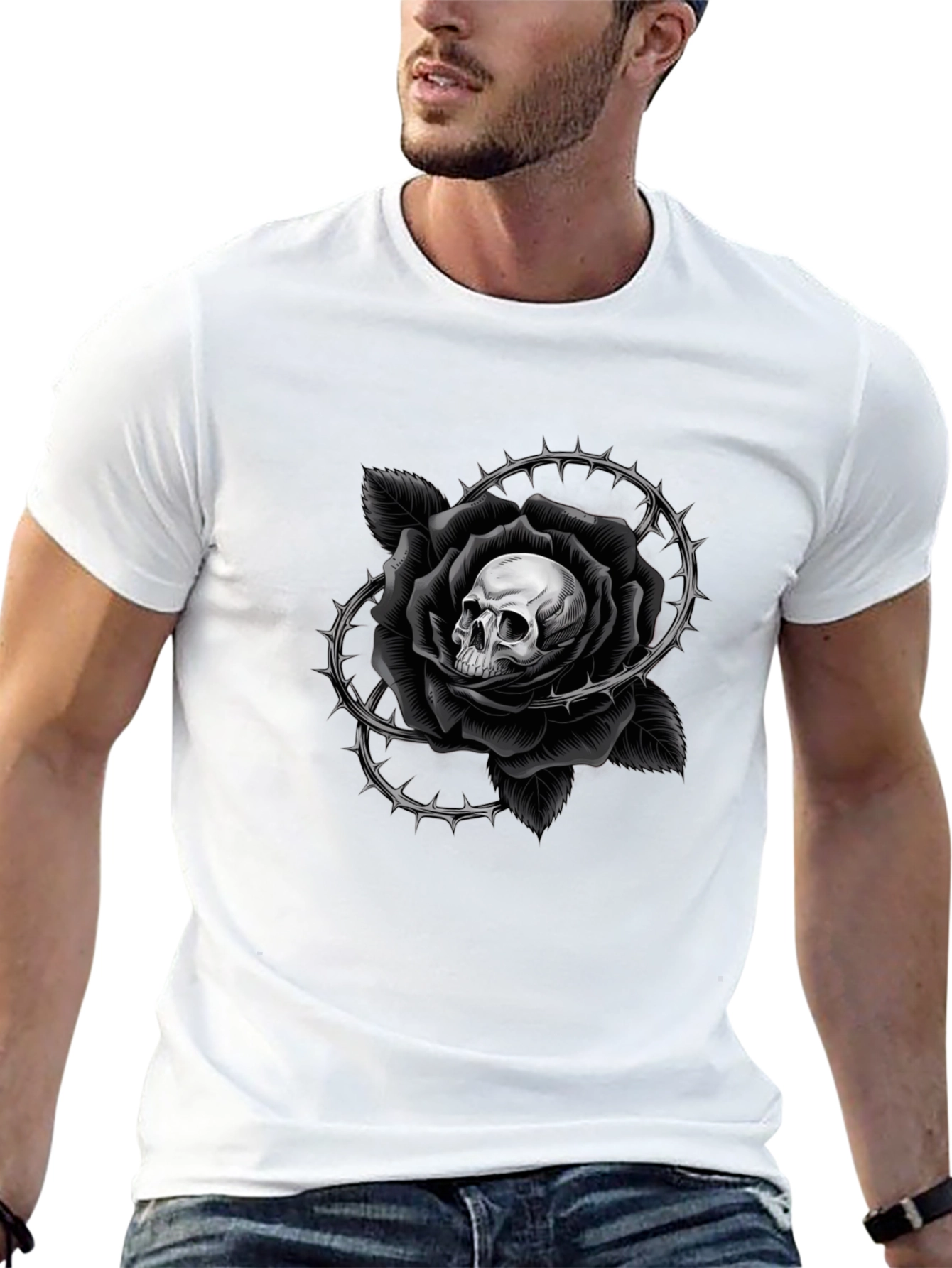 Skull Rose Graphic Tee - Gothic Style