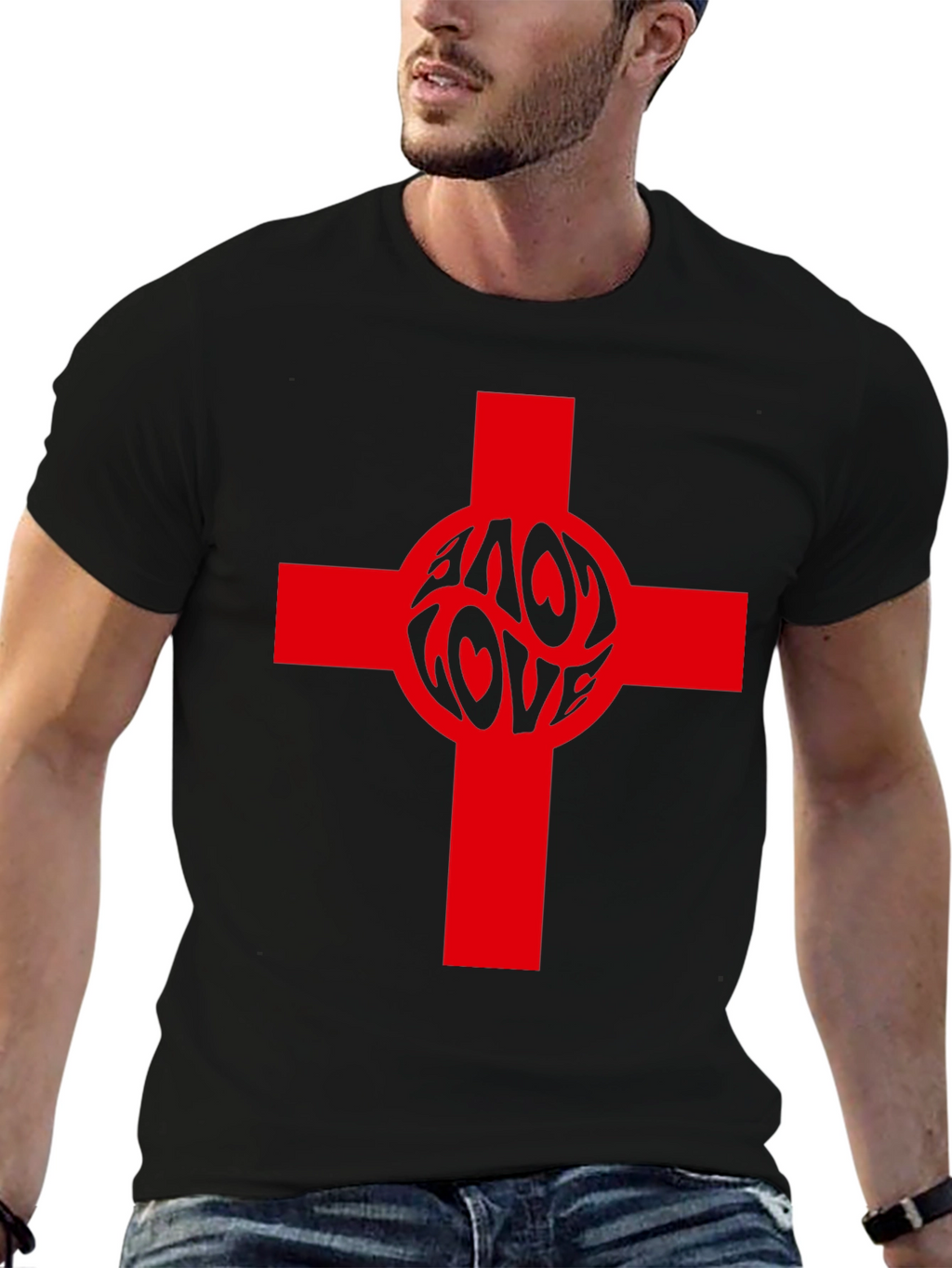 Love Cross Graphic Tee - Black Cotton Blend T-Shirt