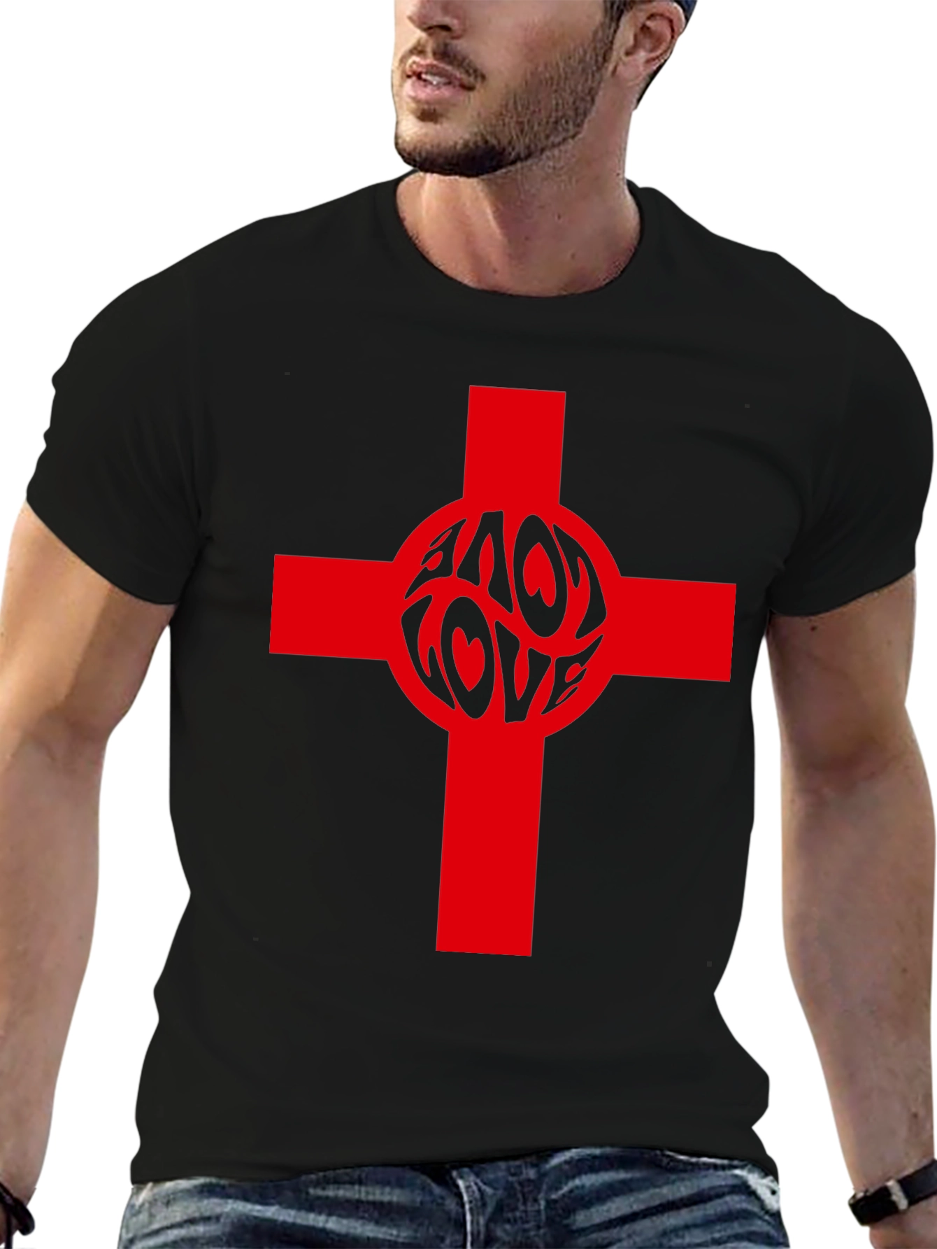 Love Cross Graphic Tee - Black Cotton Blend T-Shirt