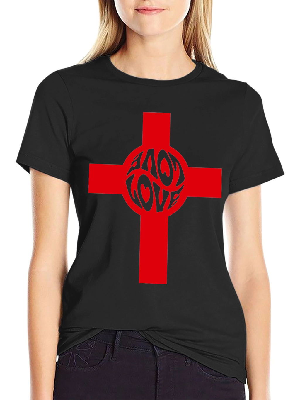Love Cross Graphic Tee - Black Cotton Blend T-Shirt