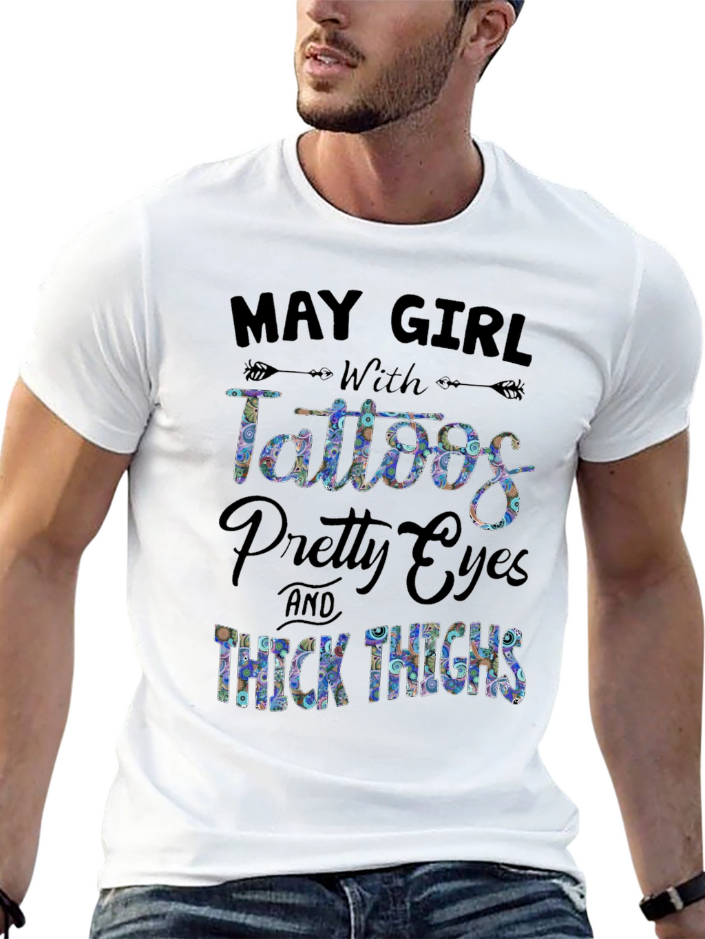 May Girl Tattoos Pretty Eyes Thick Thighs Black T-Shirt