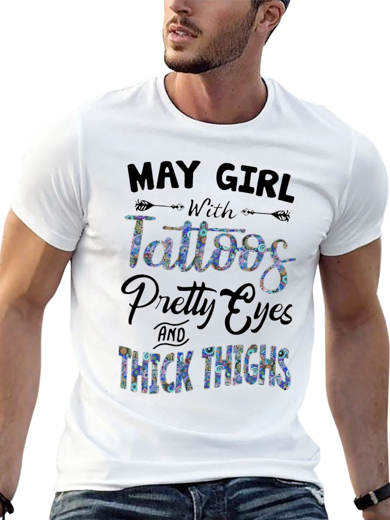 May Girl Tattoos Pretty Eyes Thick Thighs Black T-Shirt