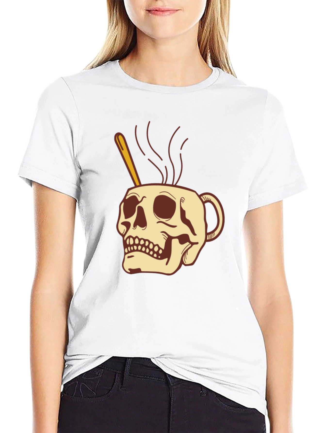 Skull Coffee Cup Graphic Black T-Shirt