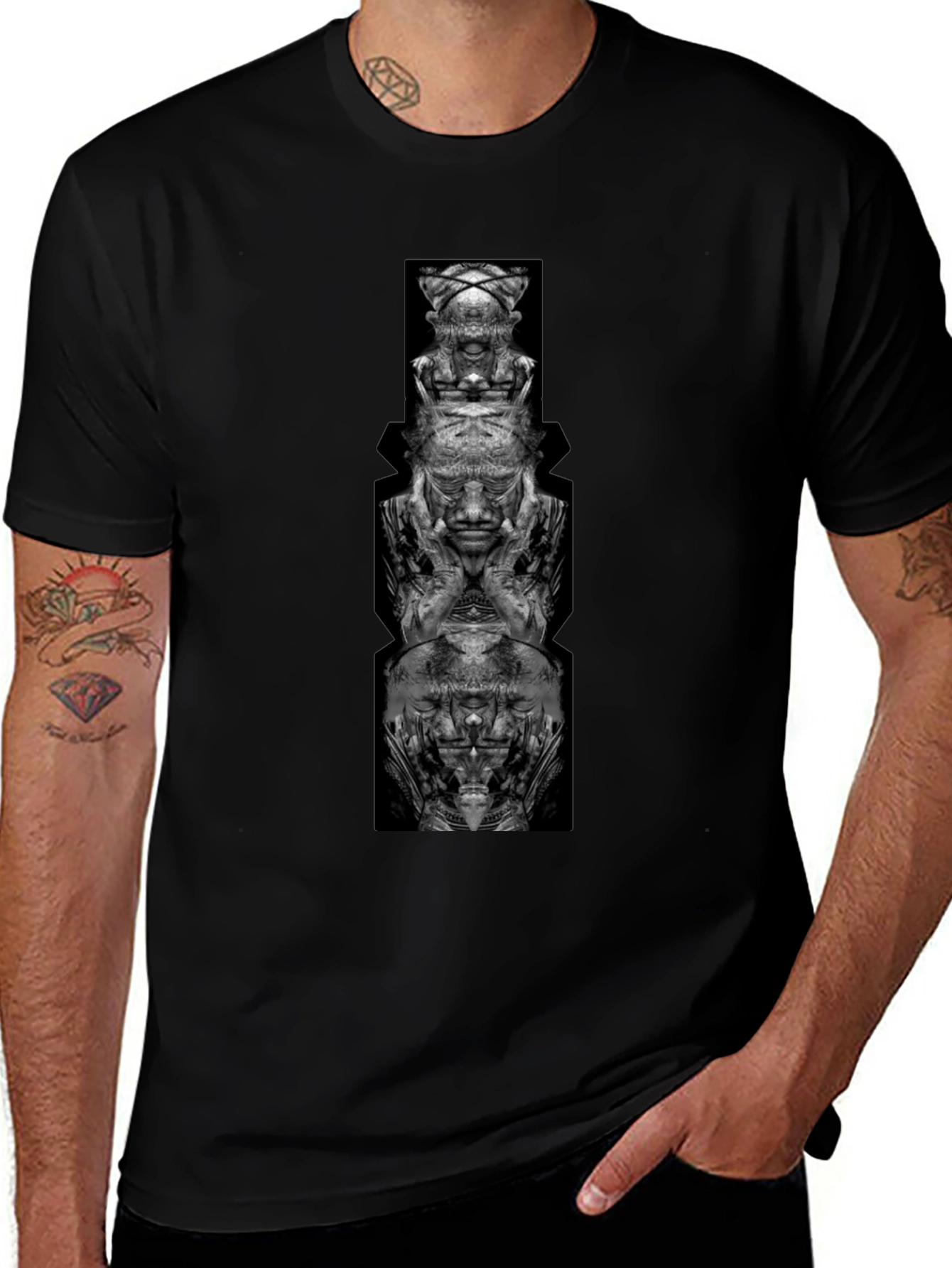 Abstract Totem Graphic Black T-Shirt