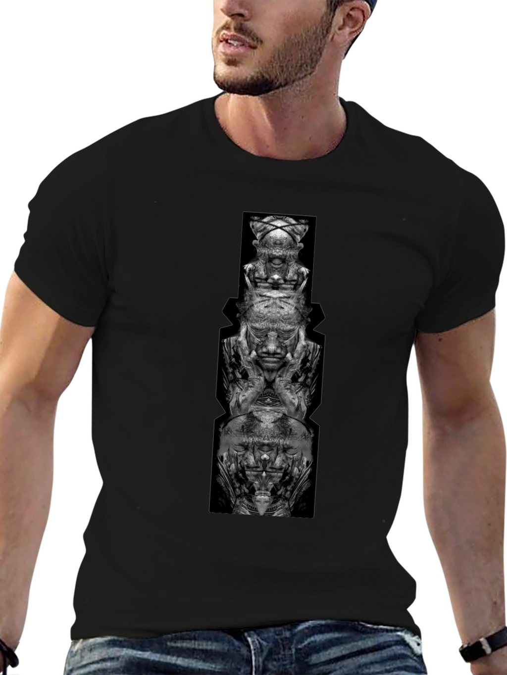 Abstract Totem Graphic Black T-Shirt