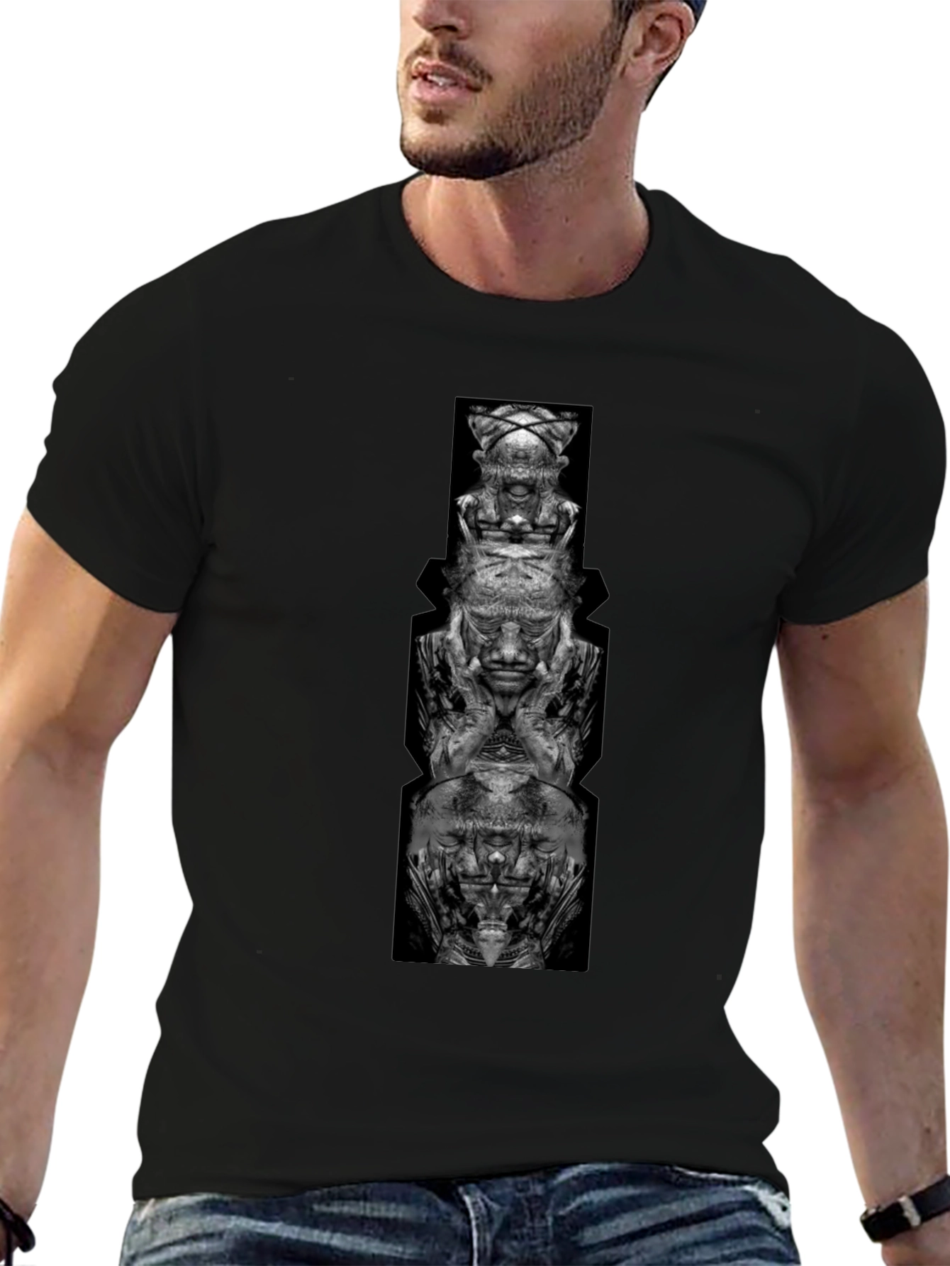 Abstract Totem Graphic Black T-Shirt