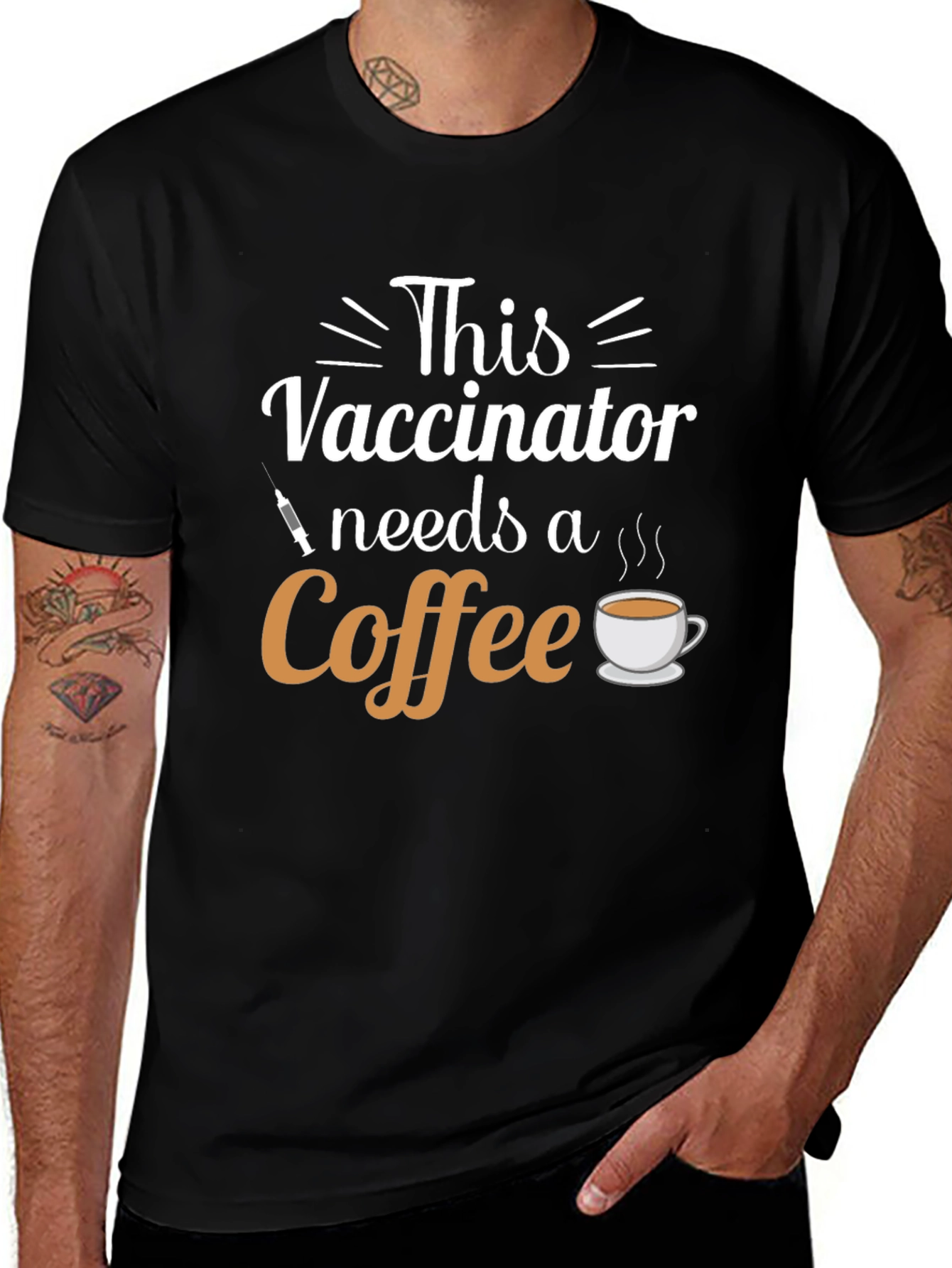 Vaccinator Needs Coffee T-Shirt - Black Cotton Tee