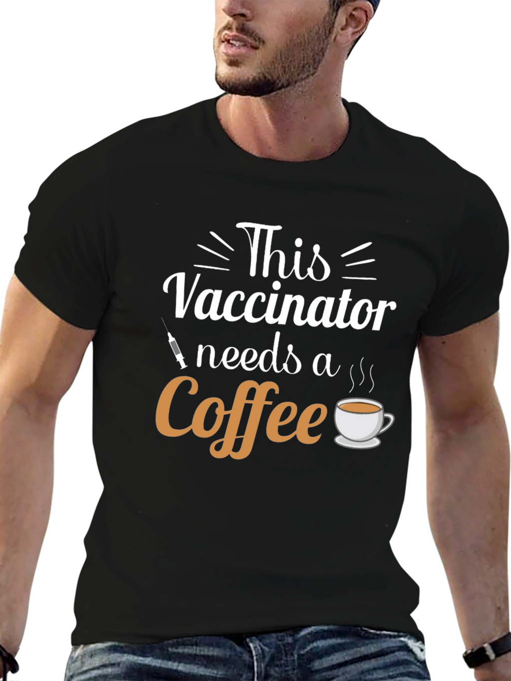 Vaccinator Needs Coffee T-Shirt - Black Cotton Tee