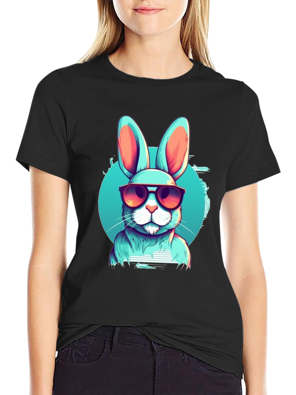 Cool Rabbit Graphic Tee - Black Cotton Blend T-Shirt