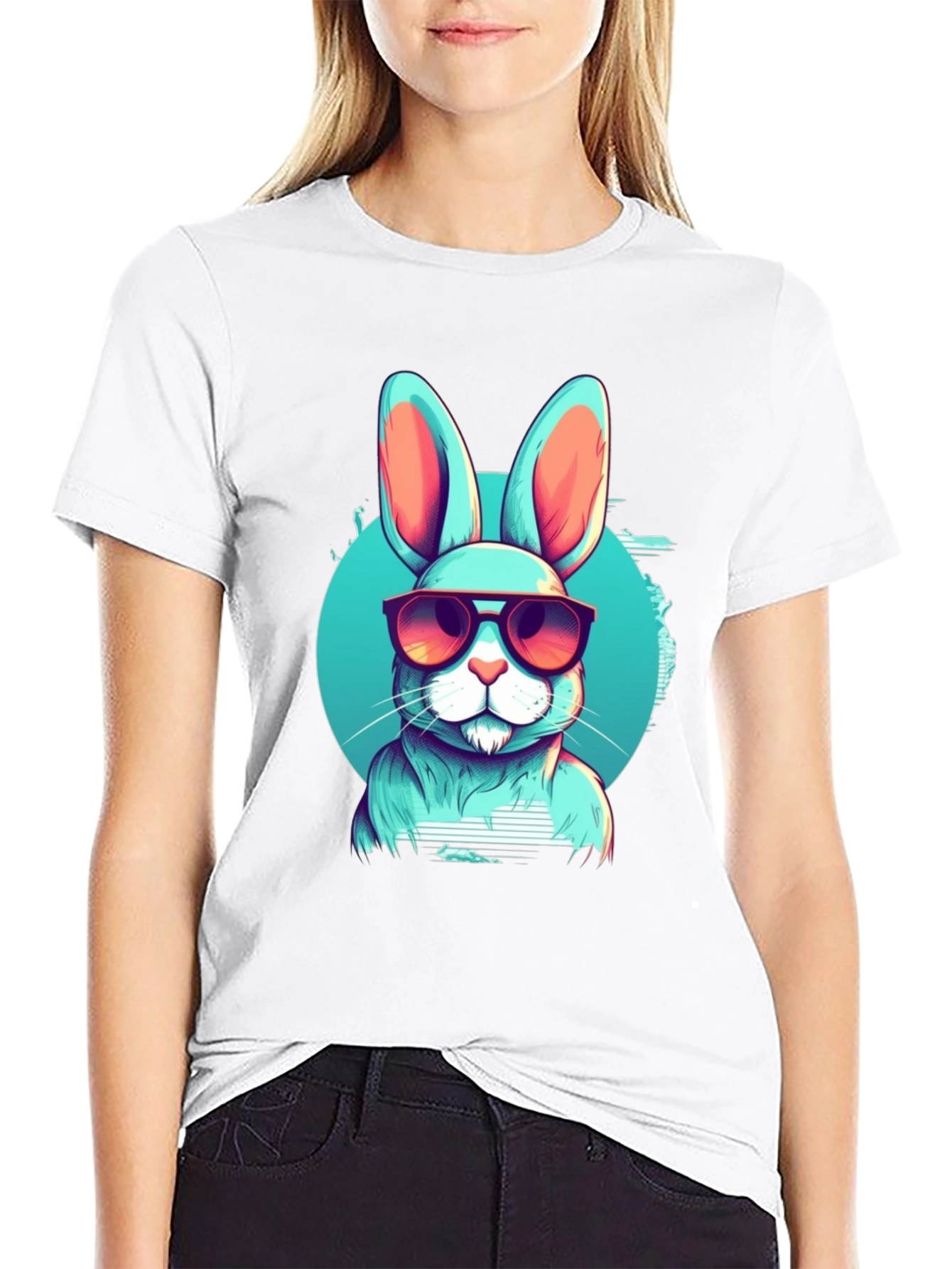 Cool Rabbit Graphic Tee - Black Cotton Blend T-Shirt