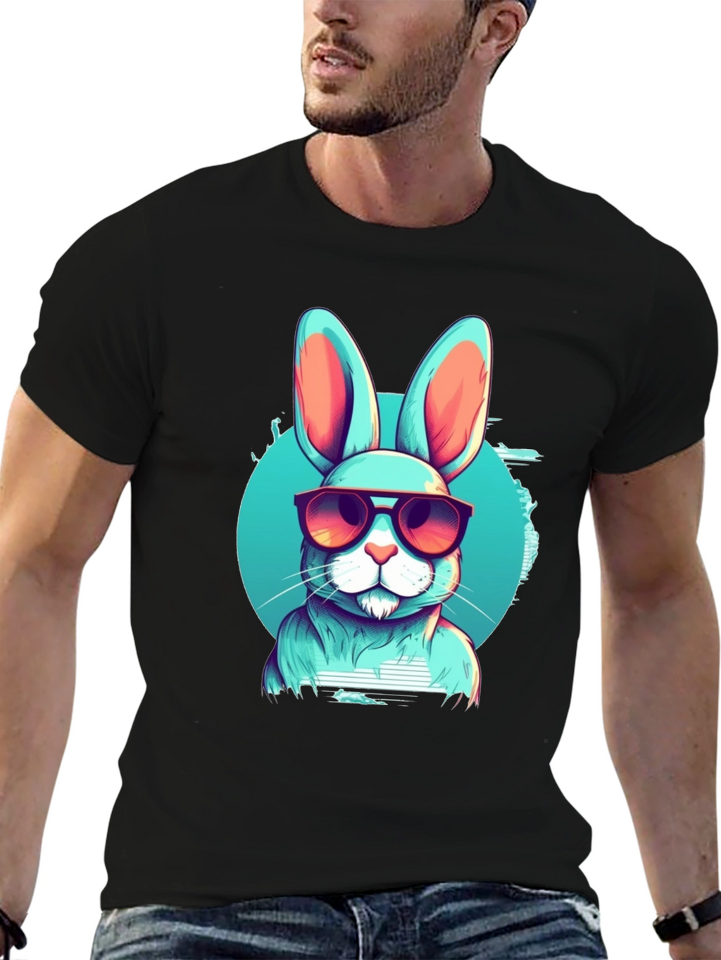 Cool Rabbit Graphic Tee - Black Cotton Blend T-Shirt