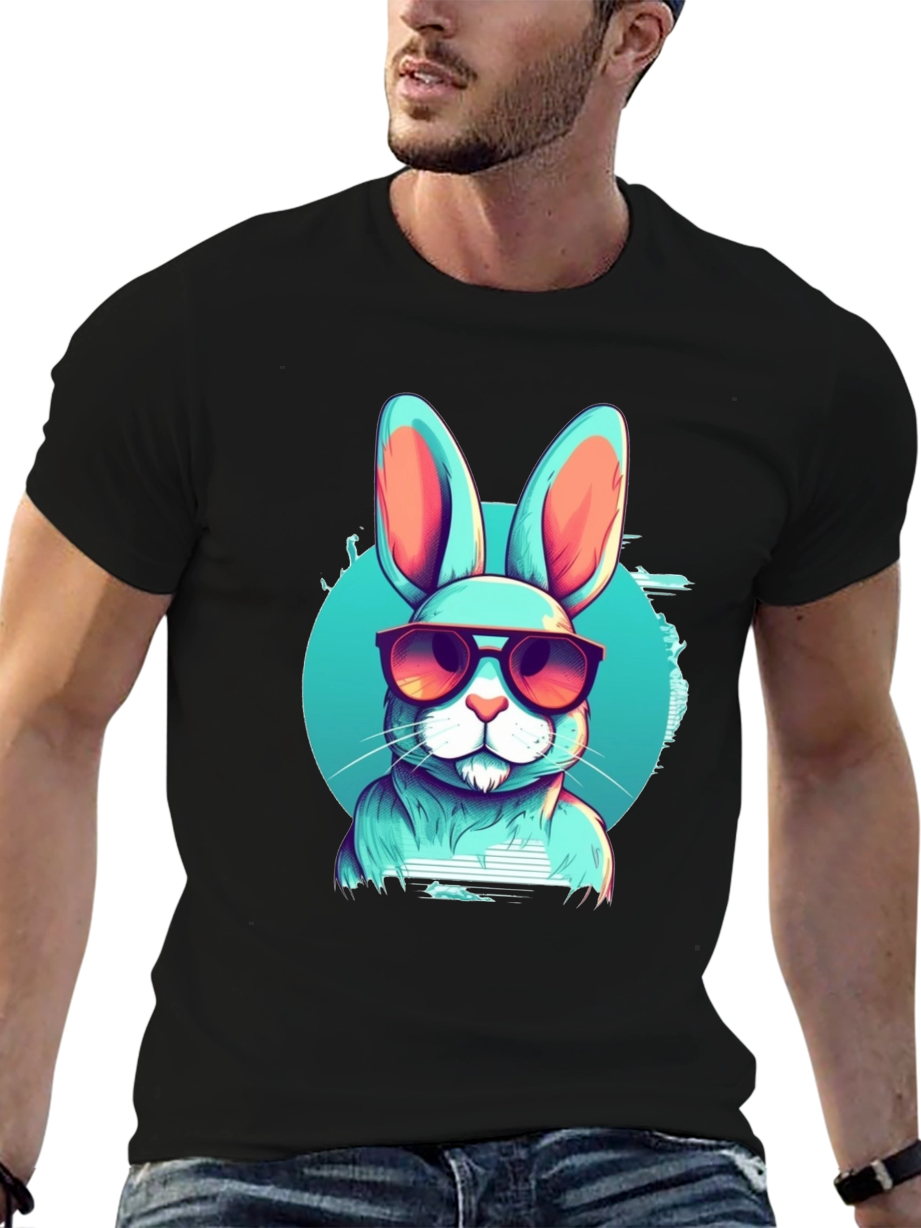 Cool Rabbit Graphic Tee - Black Cotton Blend T-Shirt