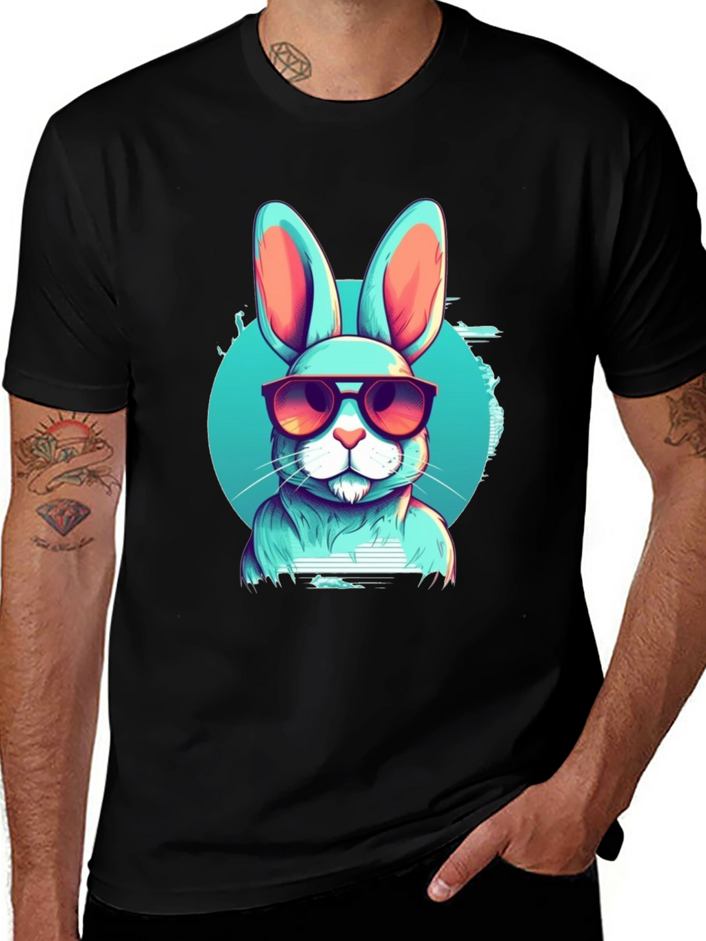 Cool Rabbit Graphic Tee - Black Cotton Blend T-Shirt