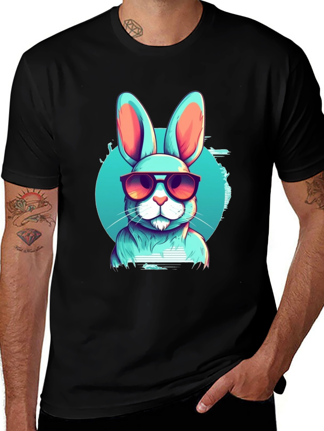 Cool Rabbit Graphic Tee - Black Cotton Blend T-Shirt