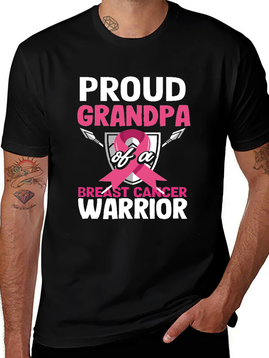 Proud Grandpa Breast Cancer Warrior T-Shirt