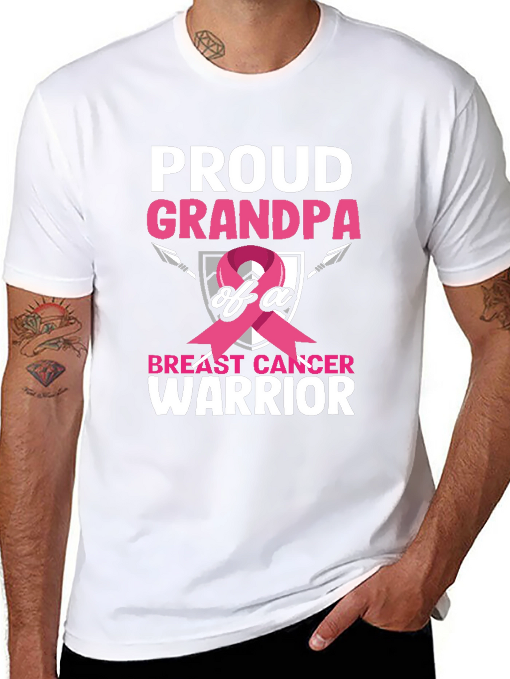 Proud Grandpa Breast Cancer Warrior T-Shirt