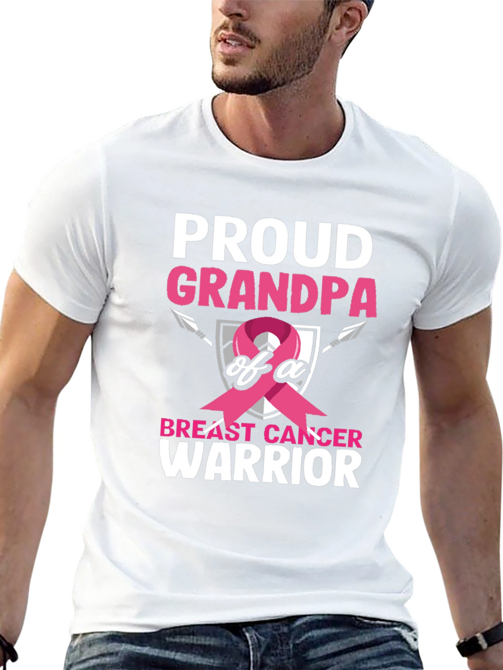 Proud Grandpa Breast Cancer Warrior T-Shirt