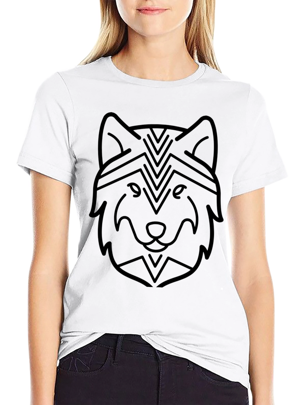 Geometric Wolf Graphic Print Black T-Shirt