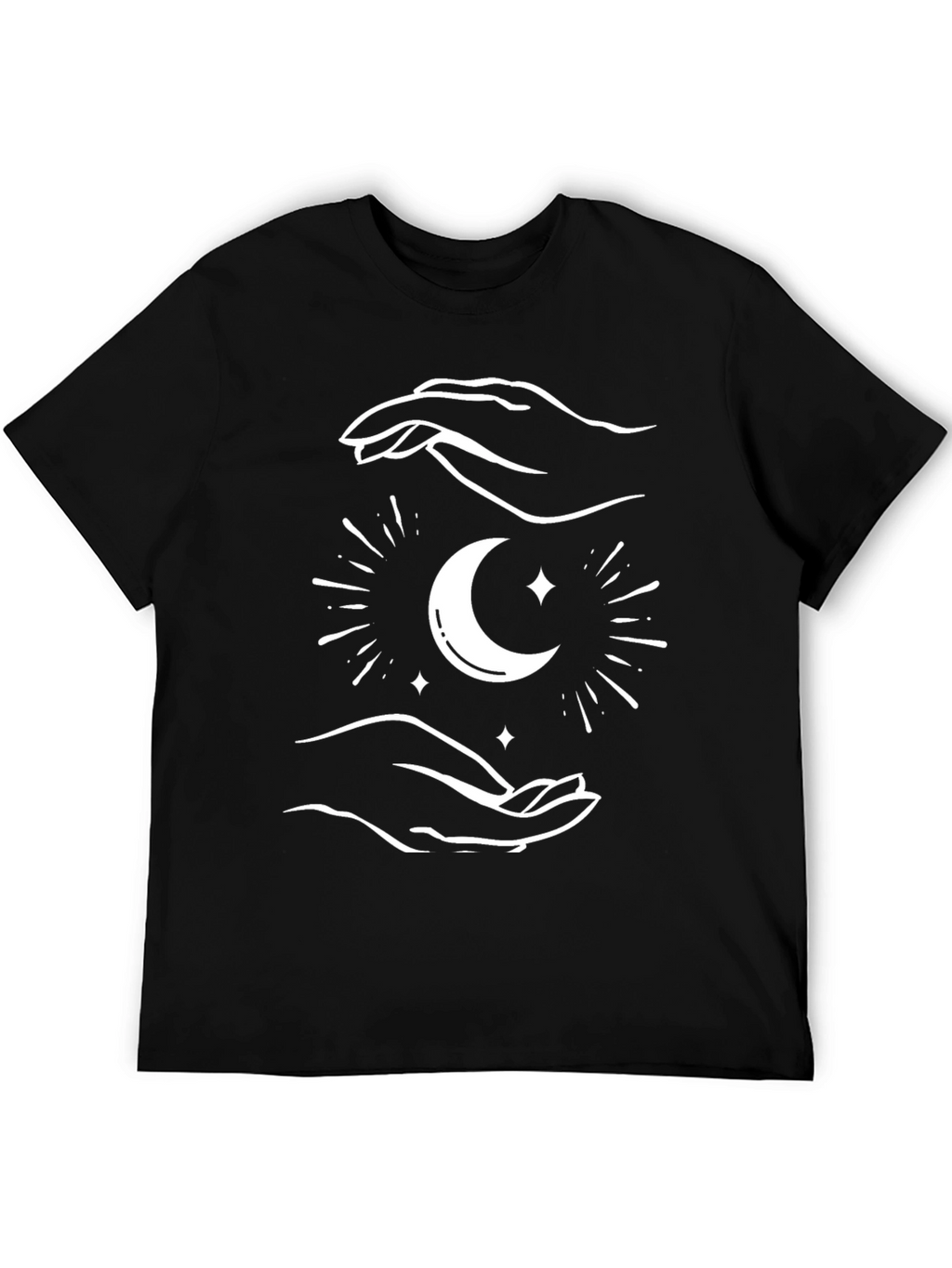 Celestial Moon Hands Graphic Tee - Black Cotton