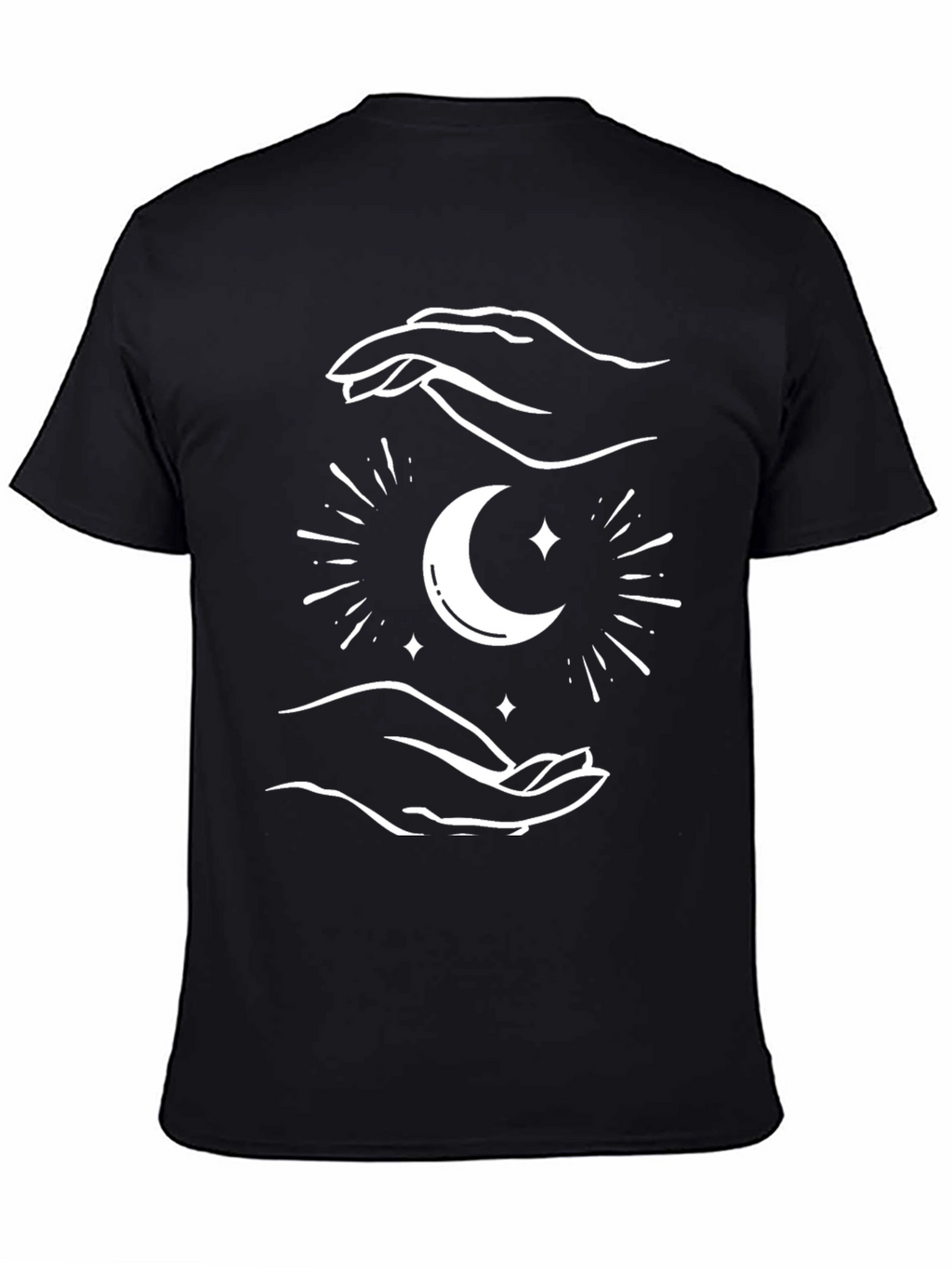 Celestial Moon Hands Graphic Tee - Black Cotton