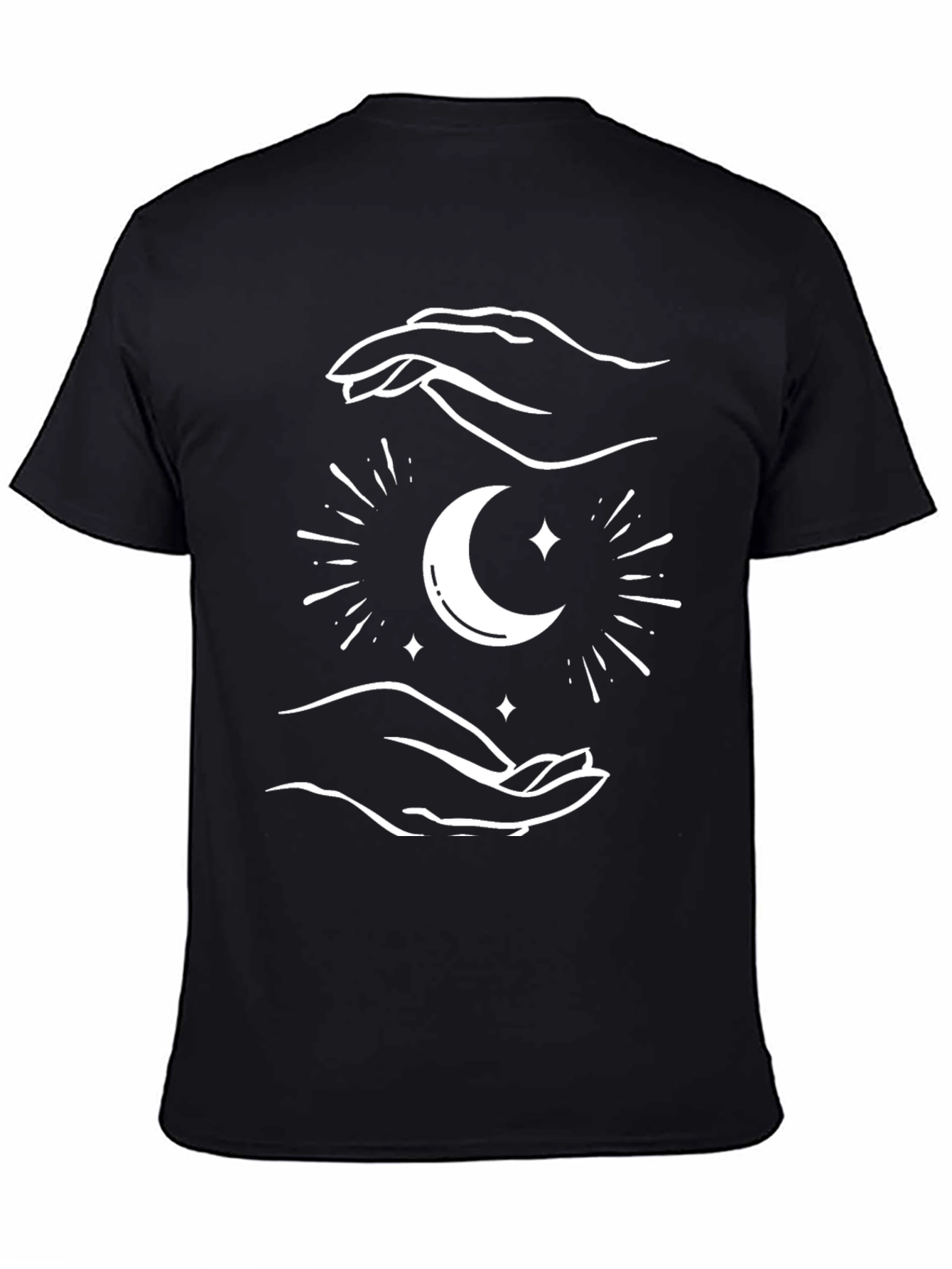 Celestial Moon Hands Graphic Tee - Black Cotton