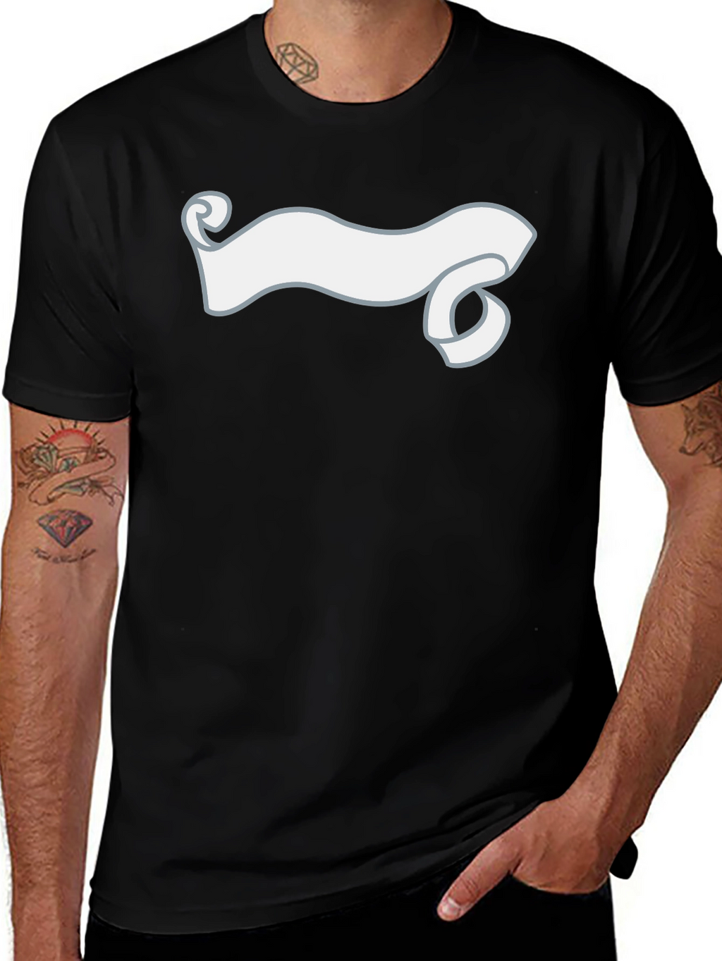 Black T-Shirt with Banner Design