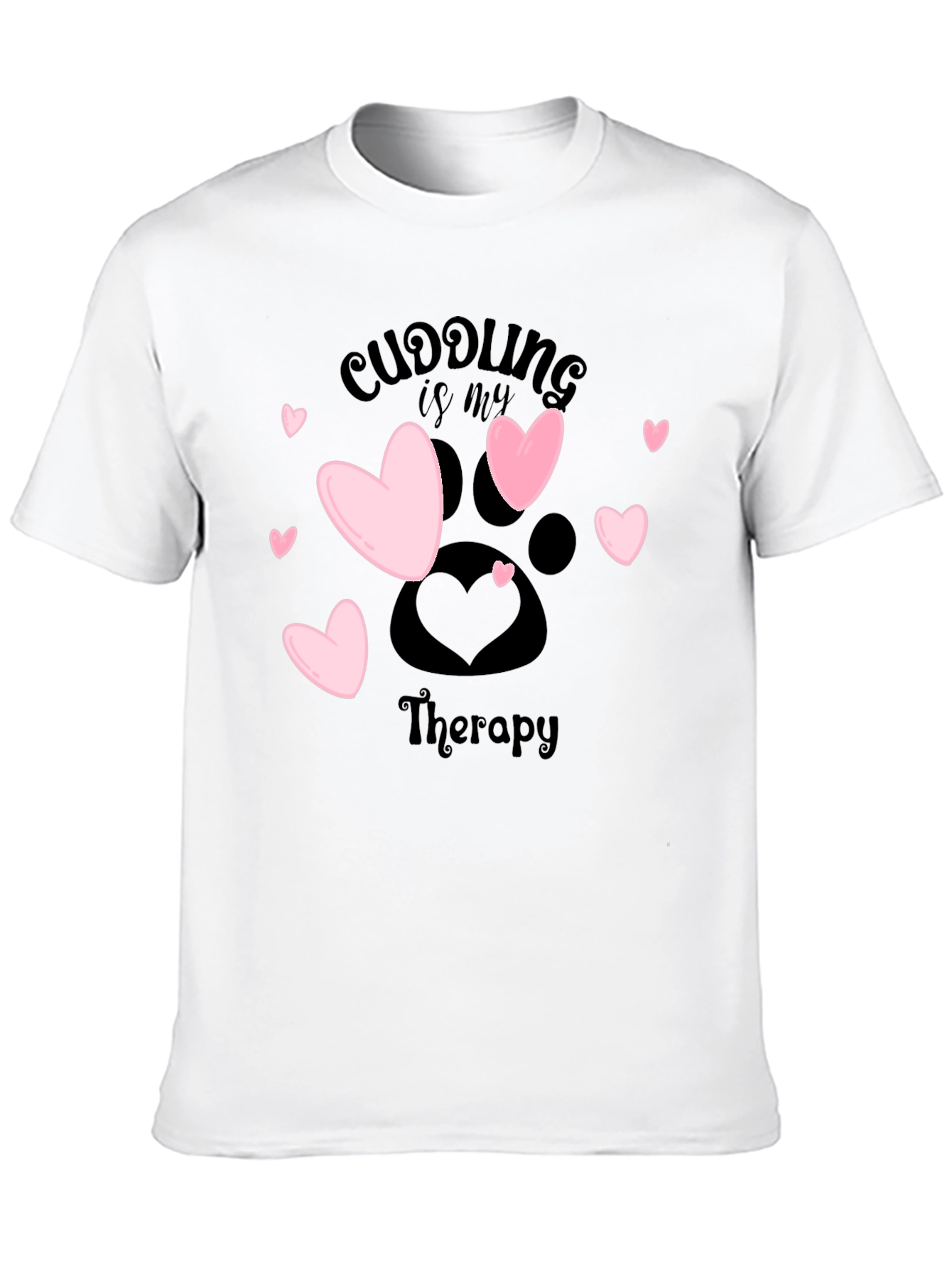 Cuddling Therapy T-Shirt: Heart & Paw Print Design