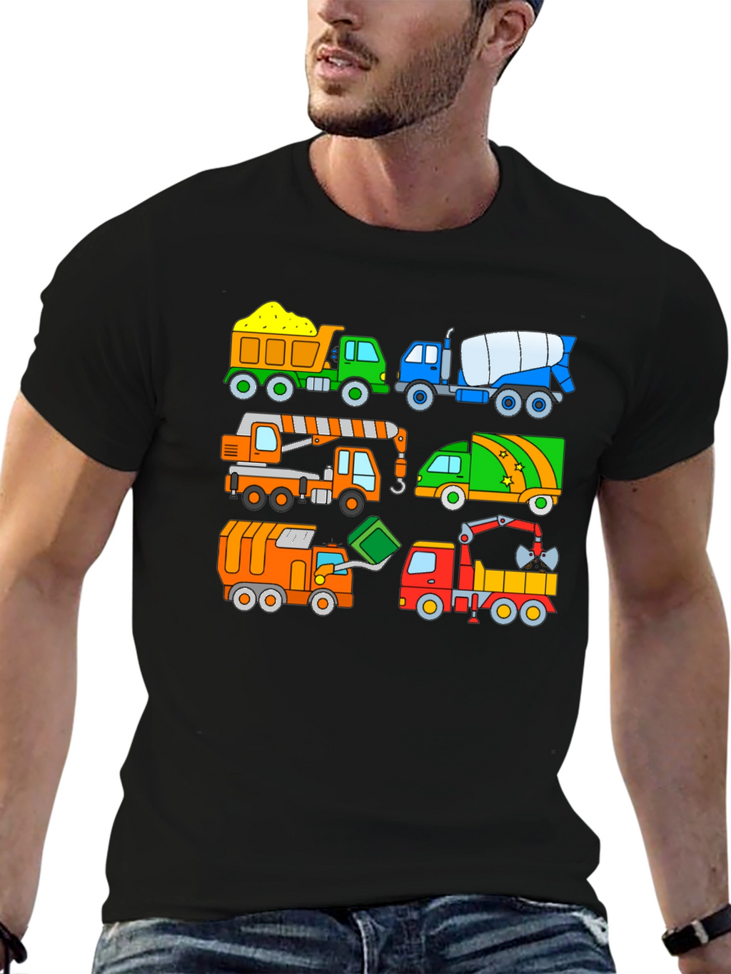 Construction Truck Print Black T-Shirt