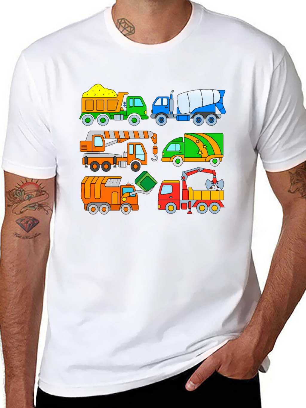 Construction Truck Print Black T-Shirt