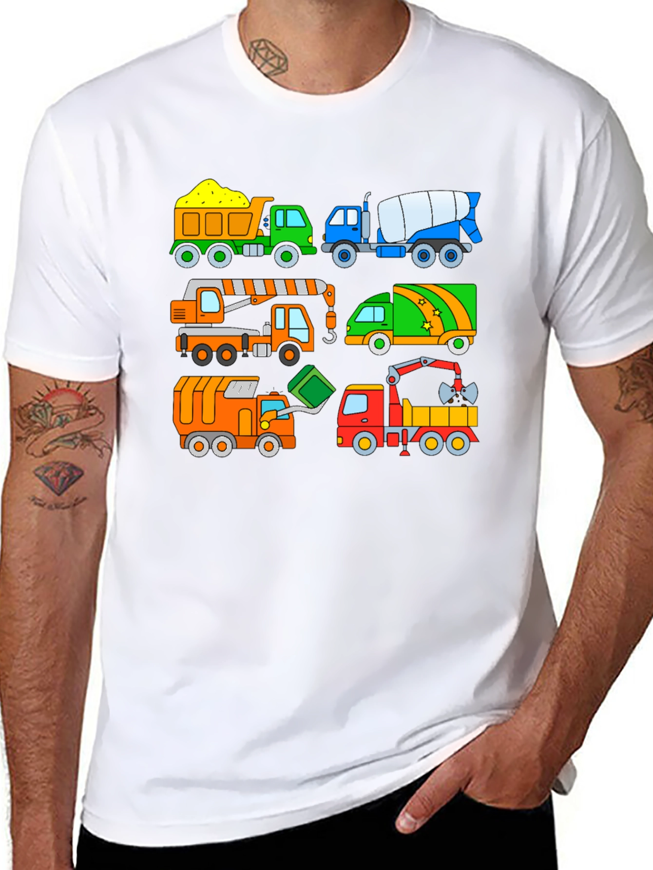 Construction Truck Print Black T-Shirt