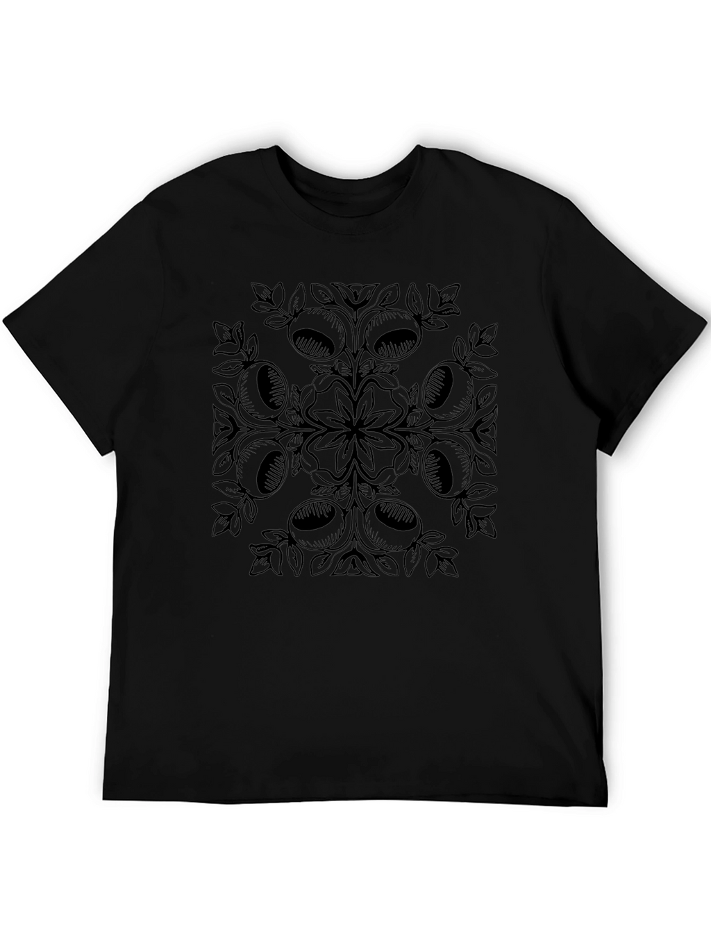 Black Graphic Tee with Acorn Mandala