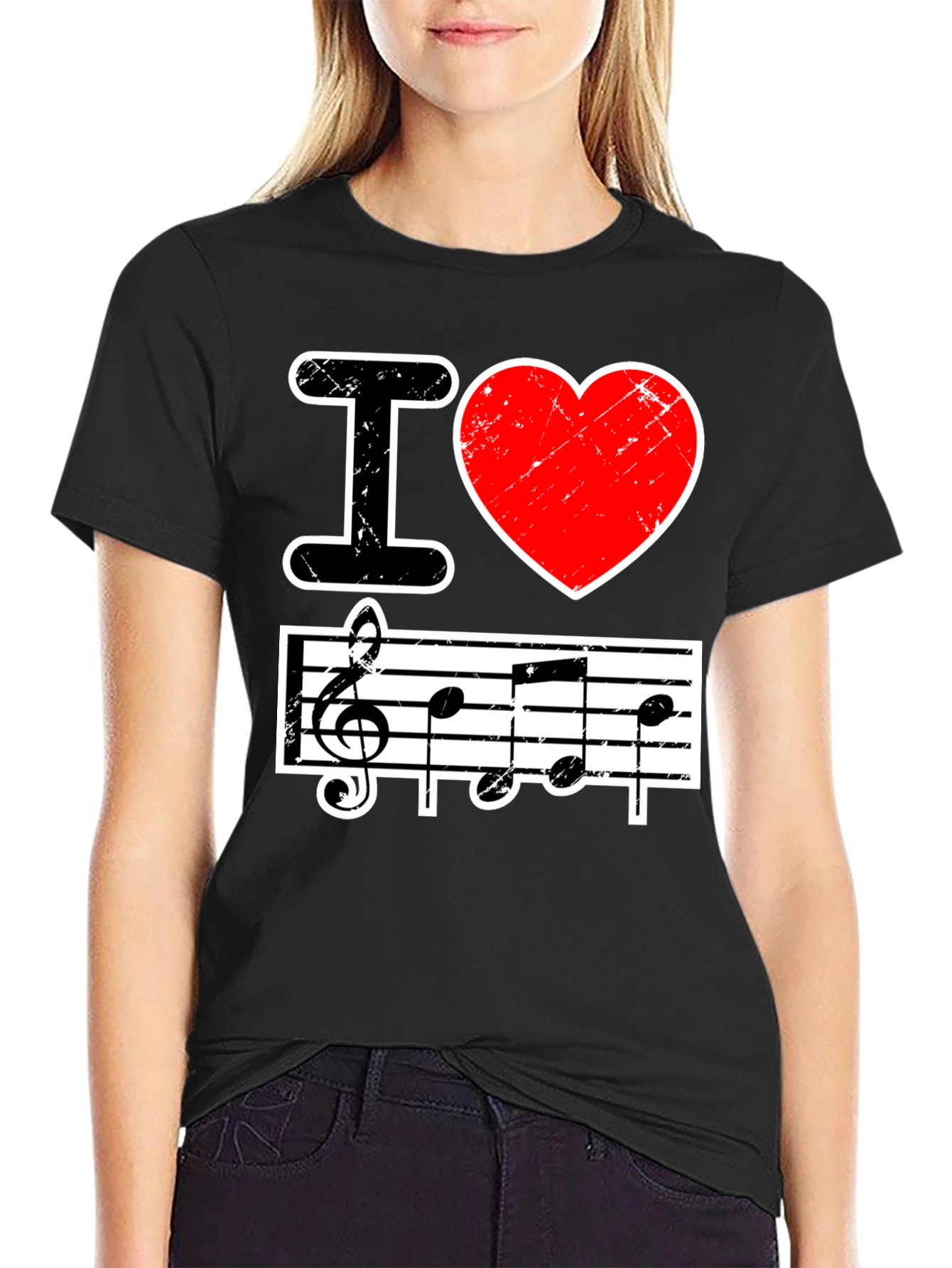 I Love Music Black Graphic T-Shirt