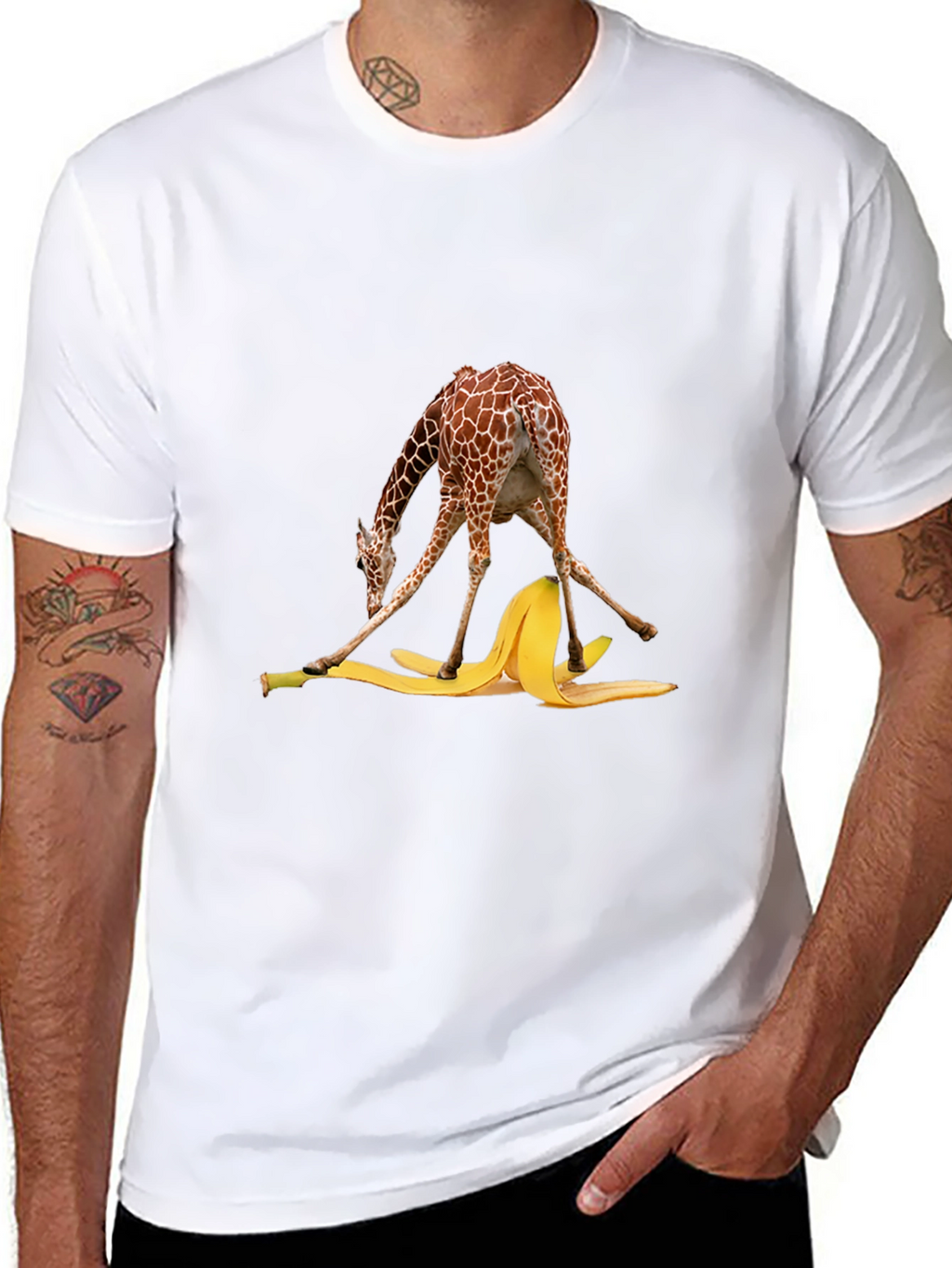 Giraffe Banana Peel T-Shirt Funny Graphic Tee