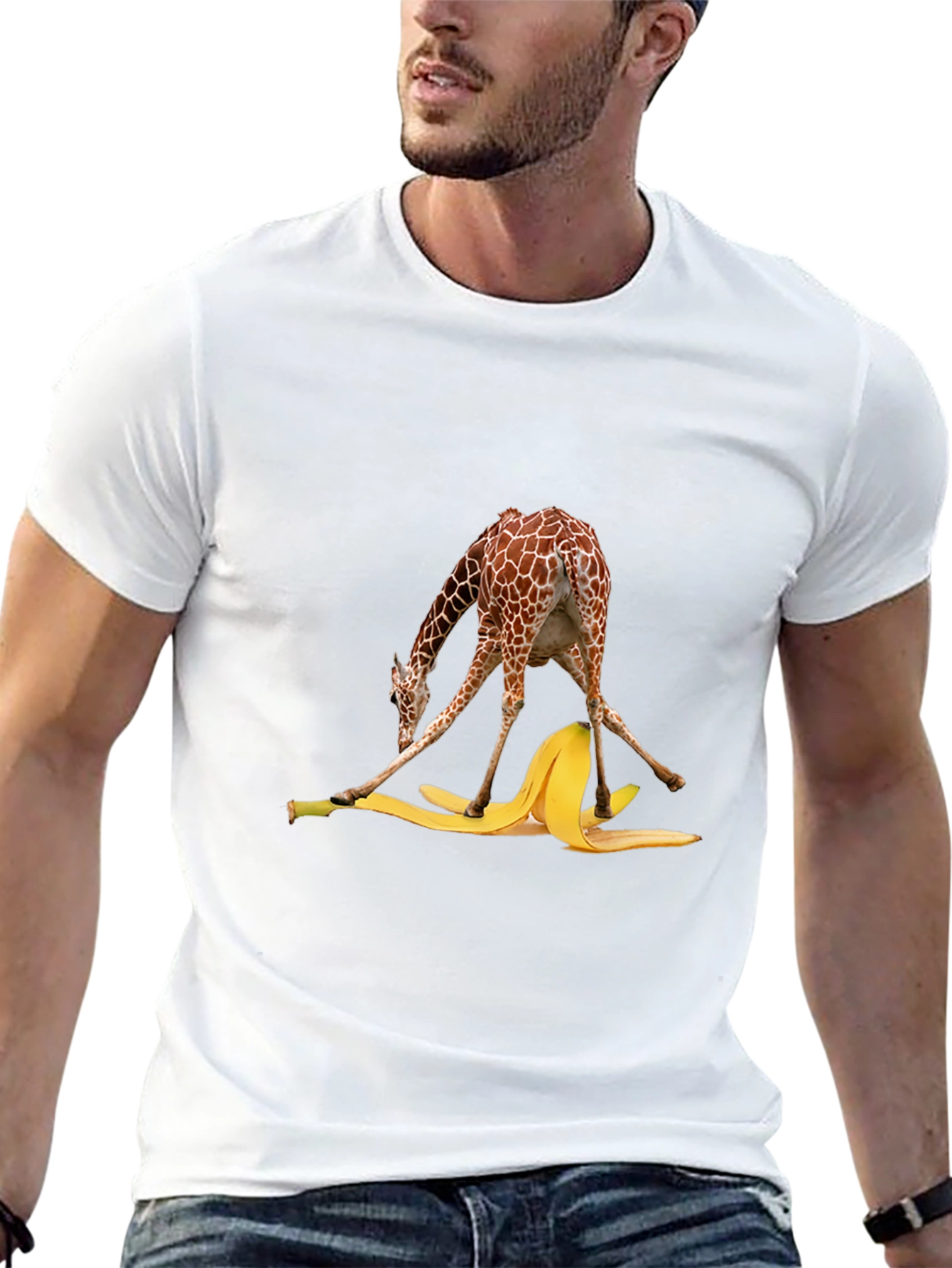 Giraffe Banana Peel T-Shirt Funny Graphic Tee