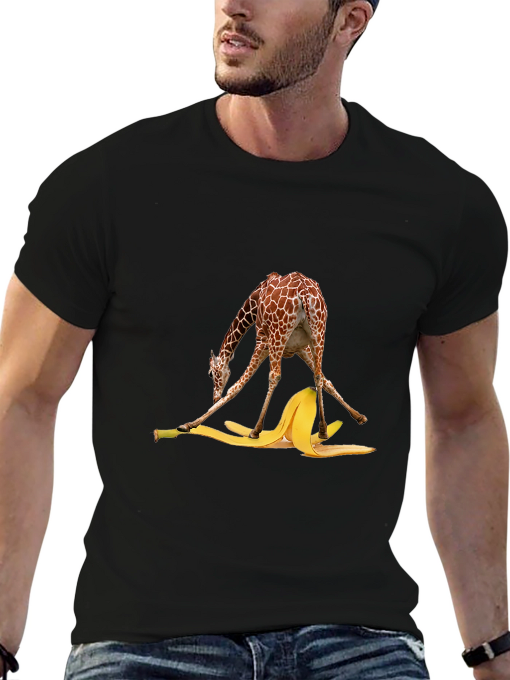 Giraffe Banana Peel T-Shirt Funny Graphic Tee