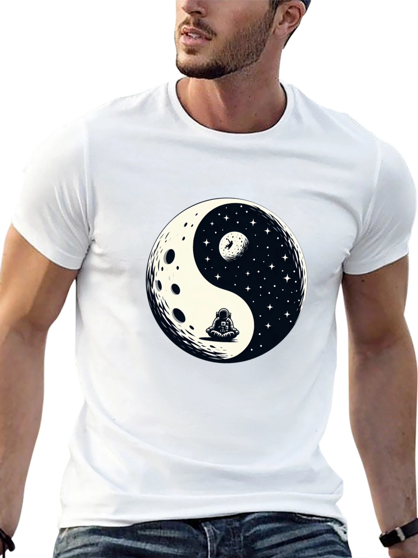 Yin Yang Astronaut Graphic Tee - Cosmic Balance