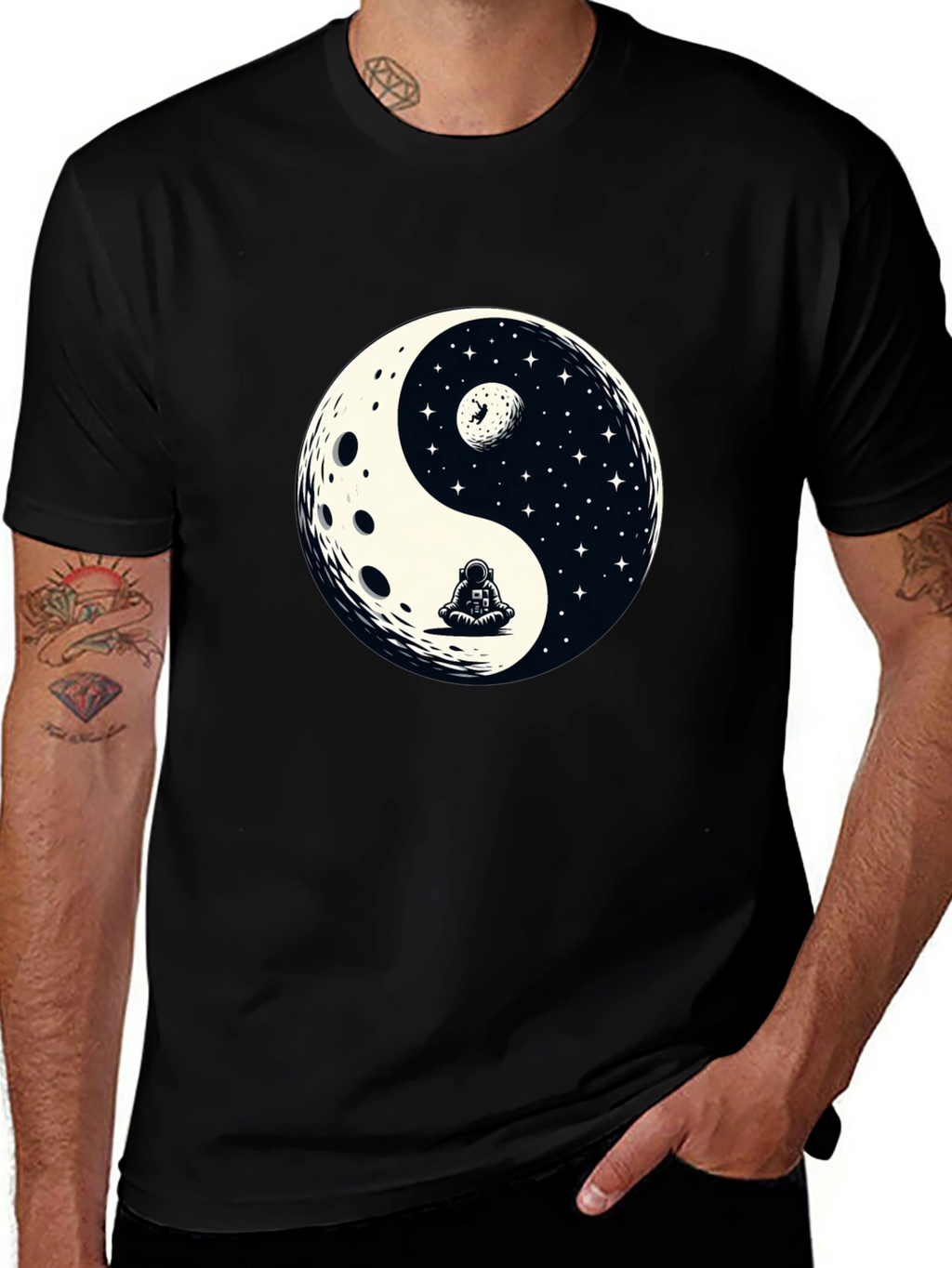 Yin Yang Astronaut Graphic Tee - Cosmic Balance