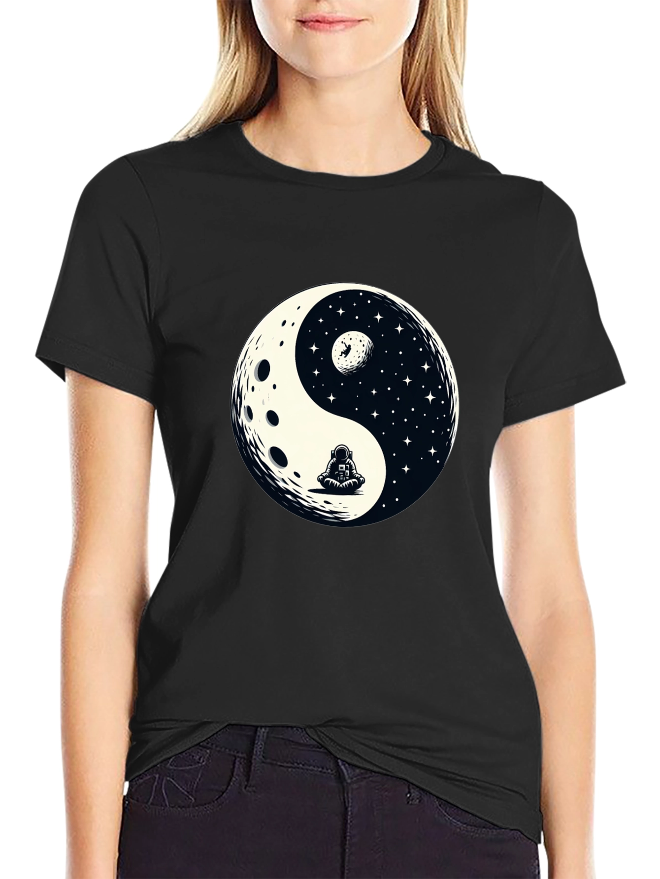 Yin Yang Astronaut Graphic Tee - Cosmic Balance
