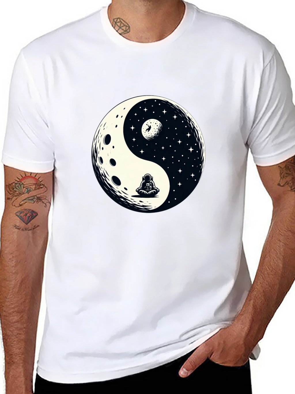 Yin Yang Astronaut Graphic Tee - Cosmic Balance