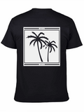 Palm Tree Graphic Tee - Black Cotton Casual Shirt